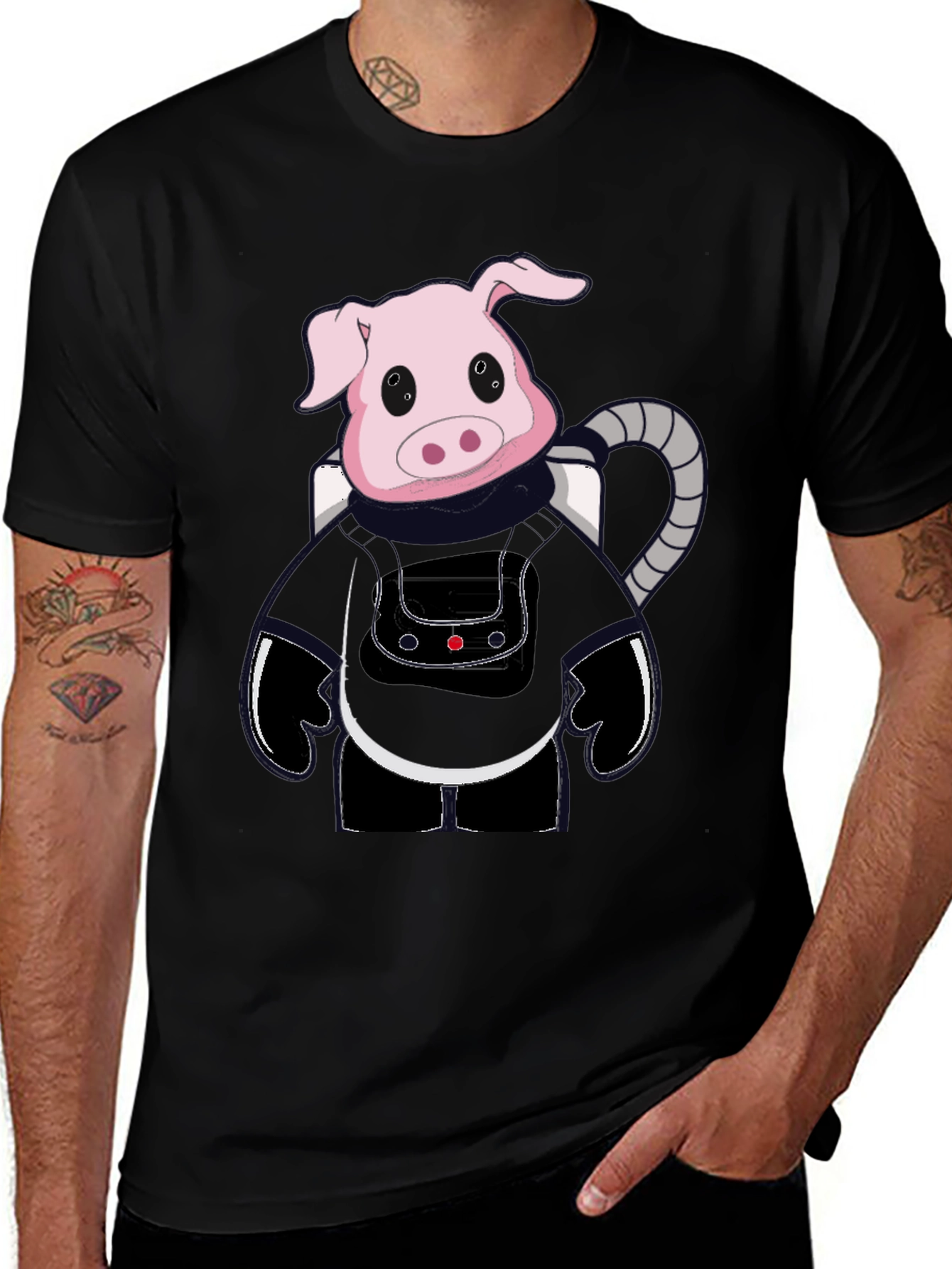 Astronaut Pig Graphic Tee - Black T-Shirt