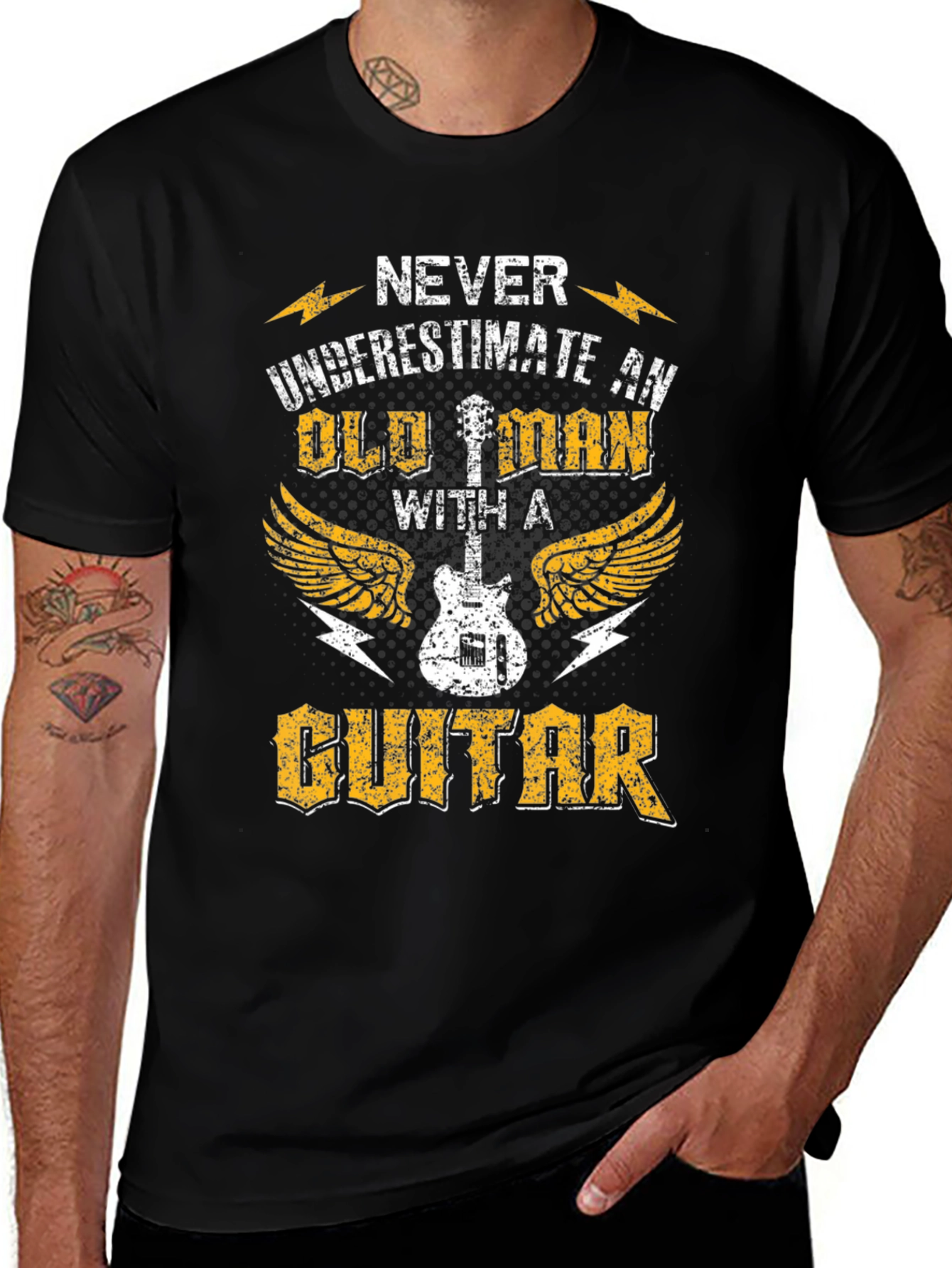 Never Underestimate Old Man With Guitar T-Shirt