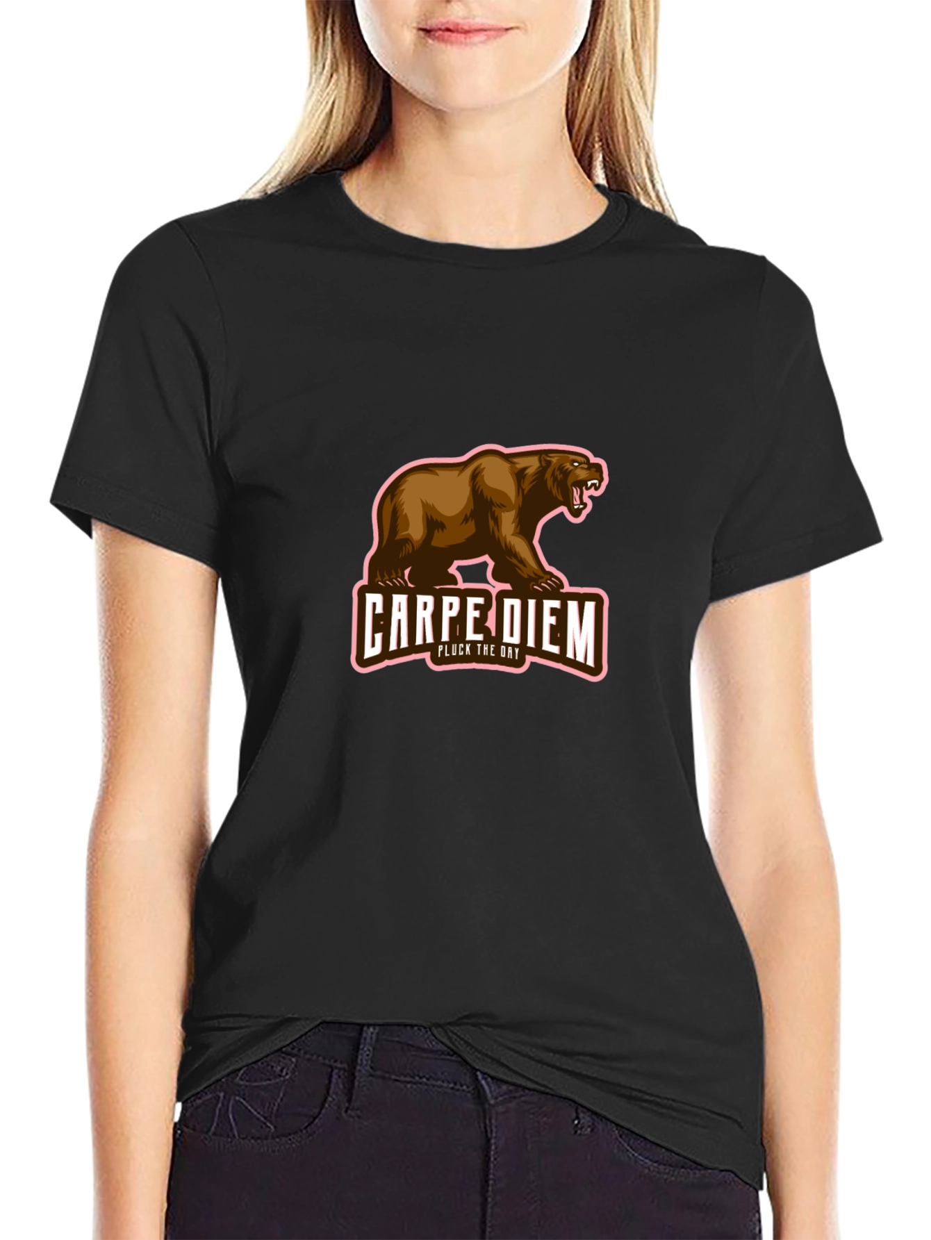 Carpe Diem Bear Graphic Black T-Shirt
