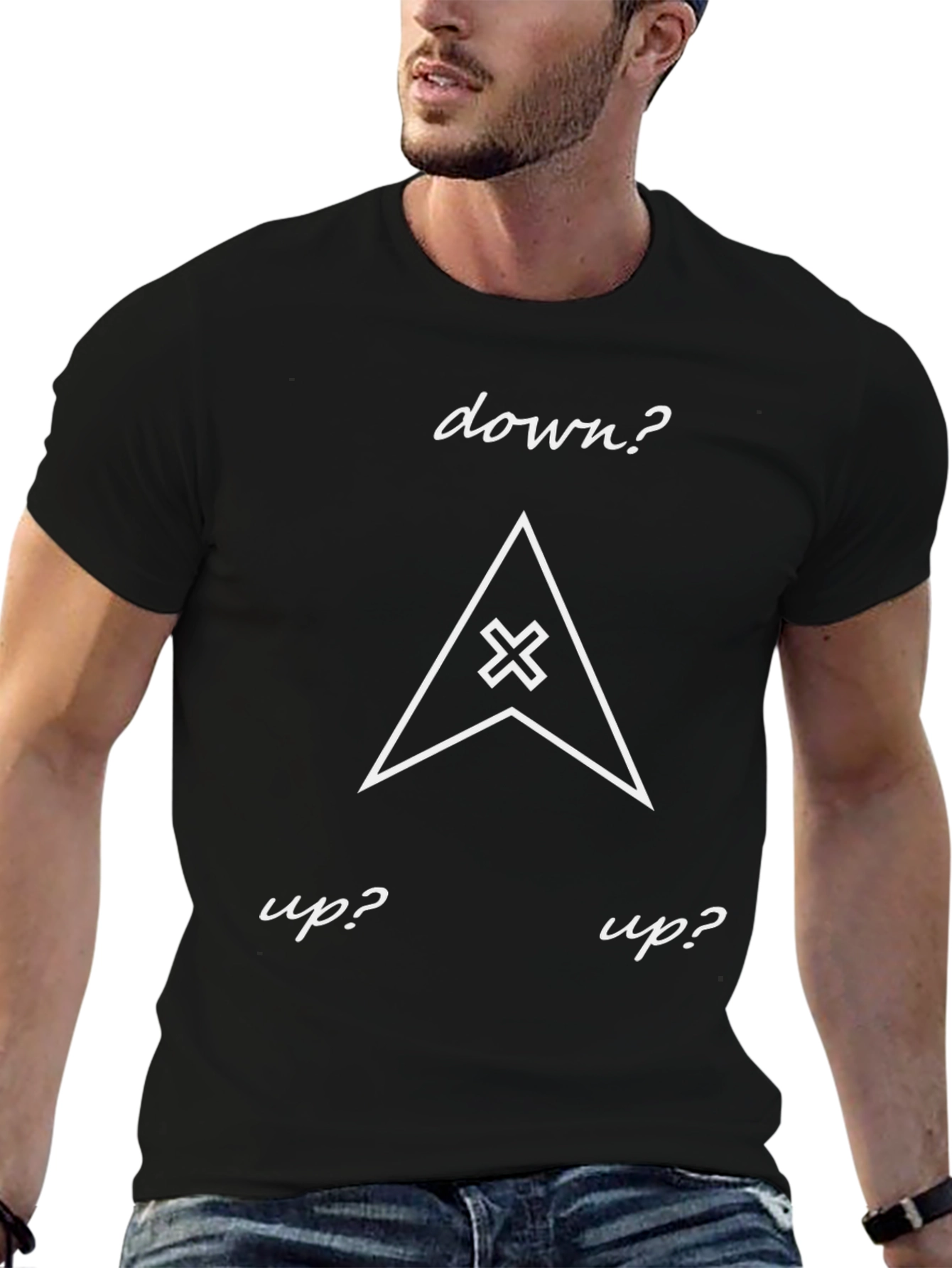 Up? Down? Graphic Tee - Black Cotton T-Shirt