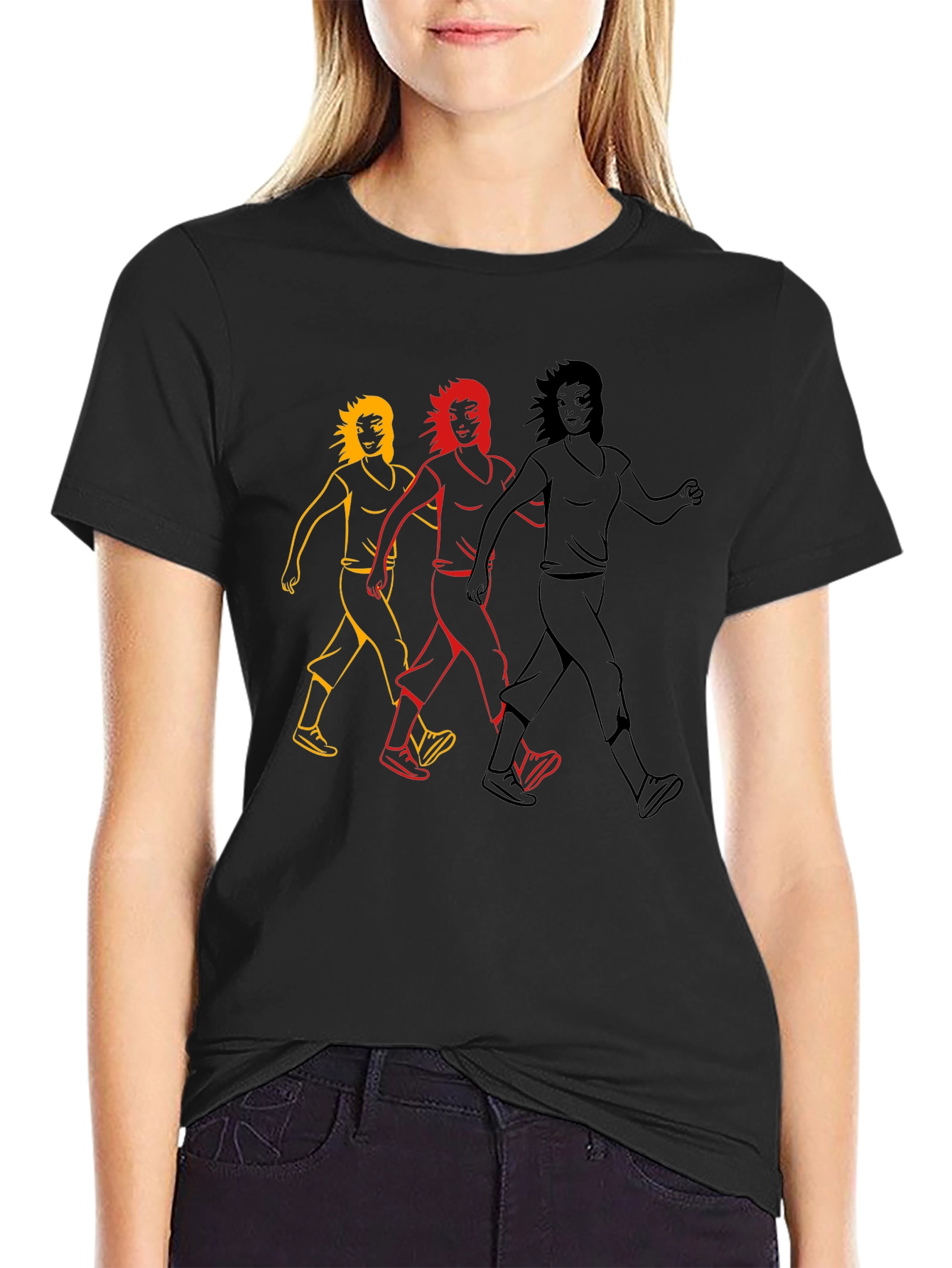 Walking Women Graphic Tee - Black Cotton T-Shirt