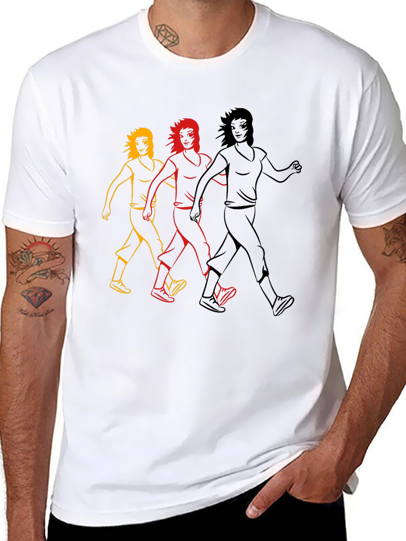 Walking Women Graphic Tee - Black Cotton T-Shirt