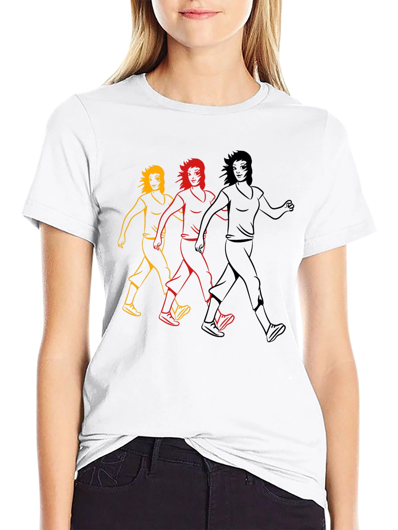 Walking Women Graphic Tee - Black Cotton T-Shirt