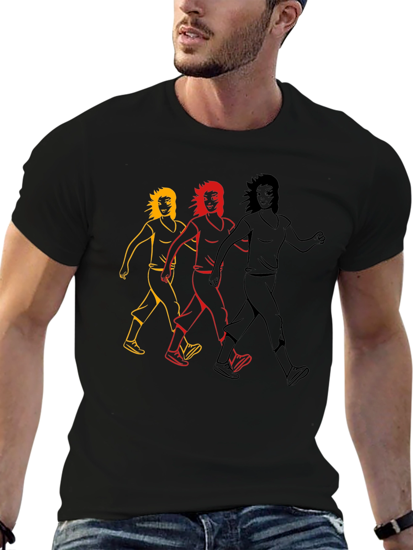 Walking Women Graphic Tee - Black Cotton T-Shirt