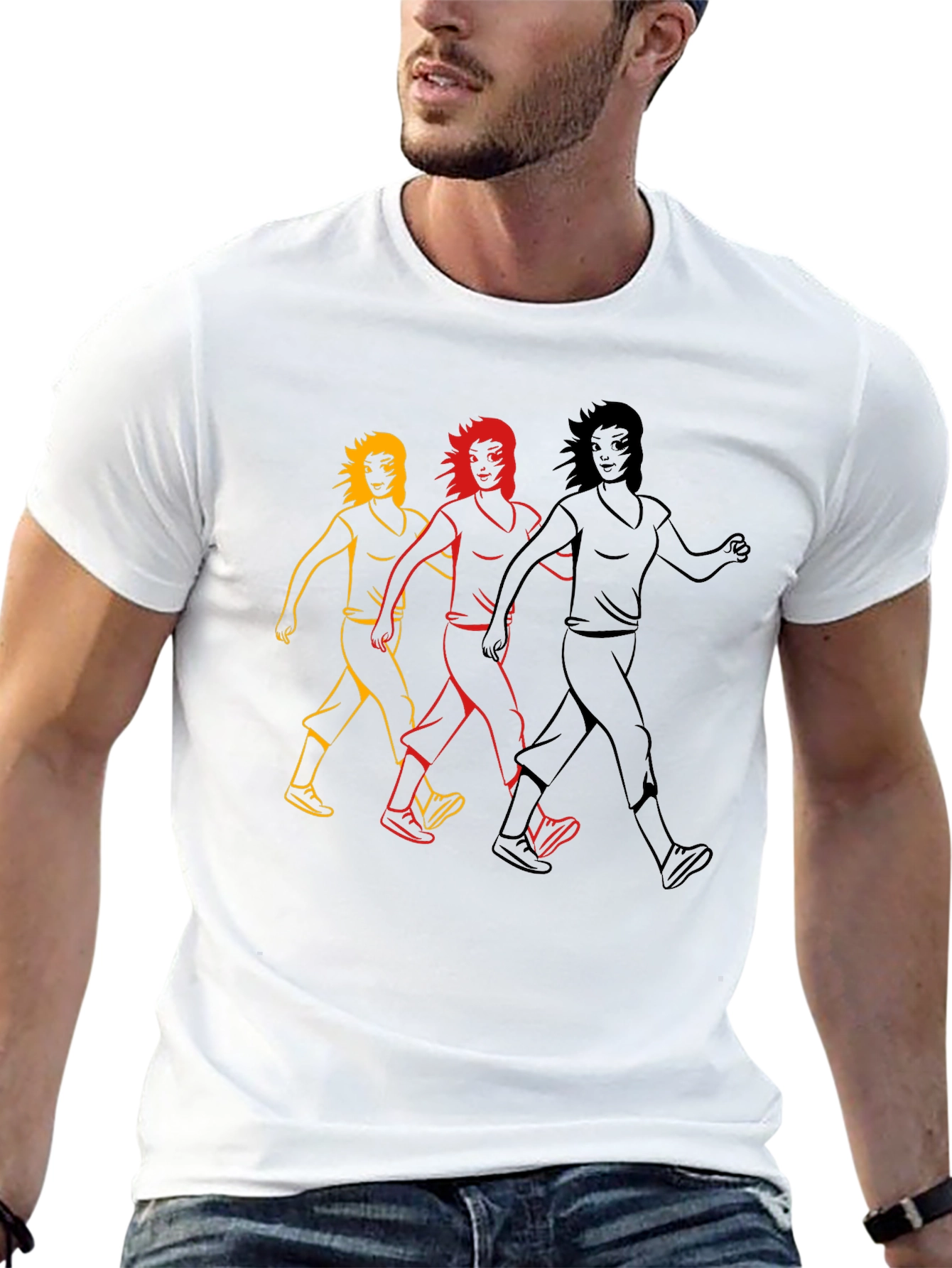 Walking Women Graphic Tee - Black Cotton T-Shirt