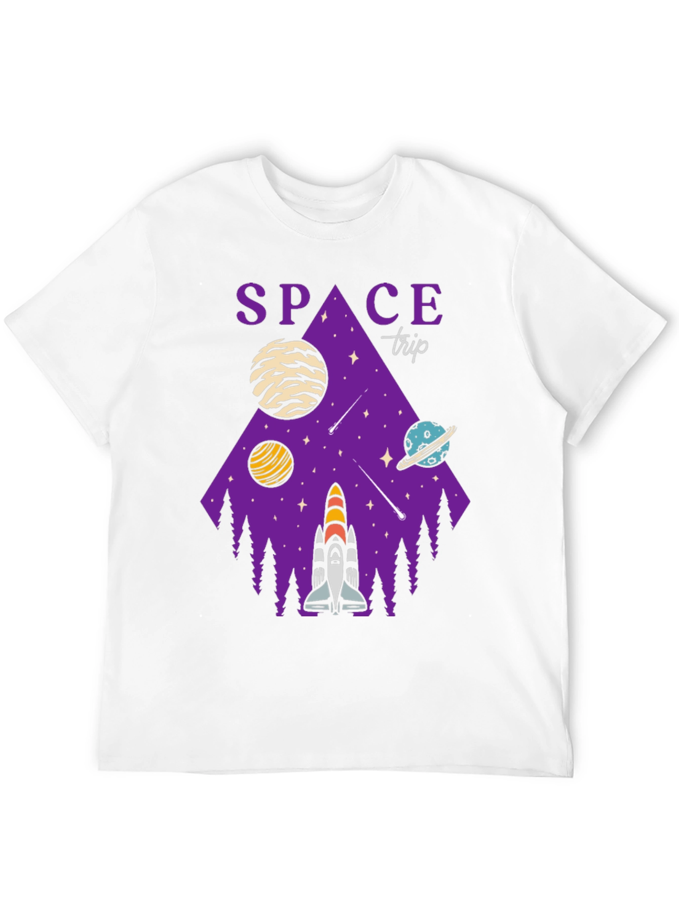 Space Trip Graphic T-Shirt Black Cotton Tee