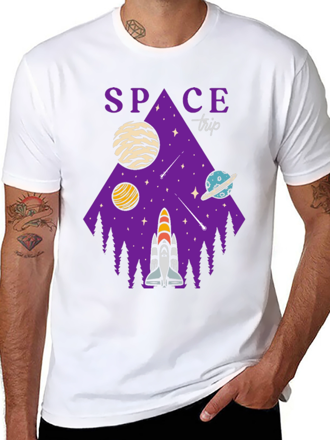 Space Trip Graphic T-Shirt Black Cotton Tee
