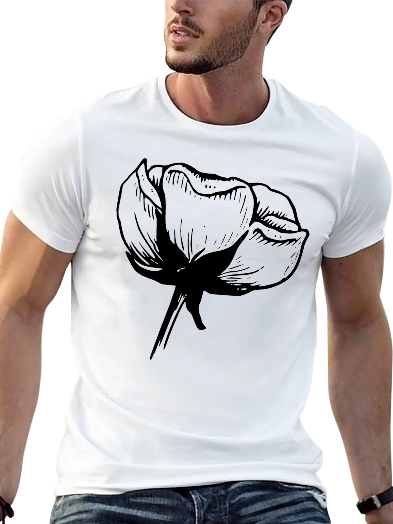 Mens Black Graphic Tee - Floral Design