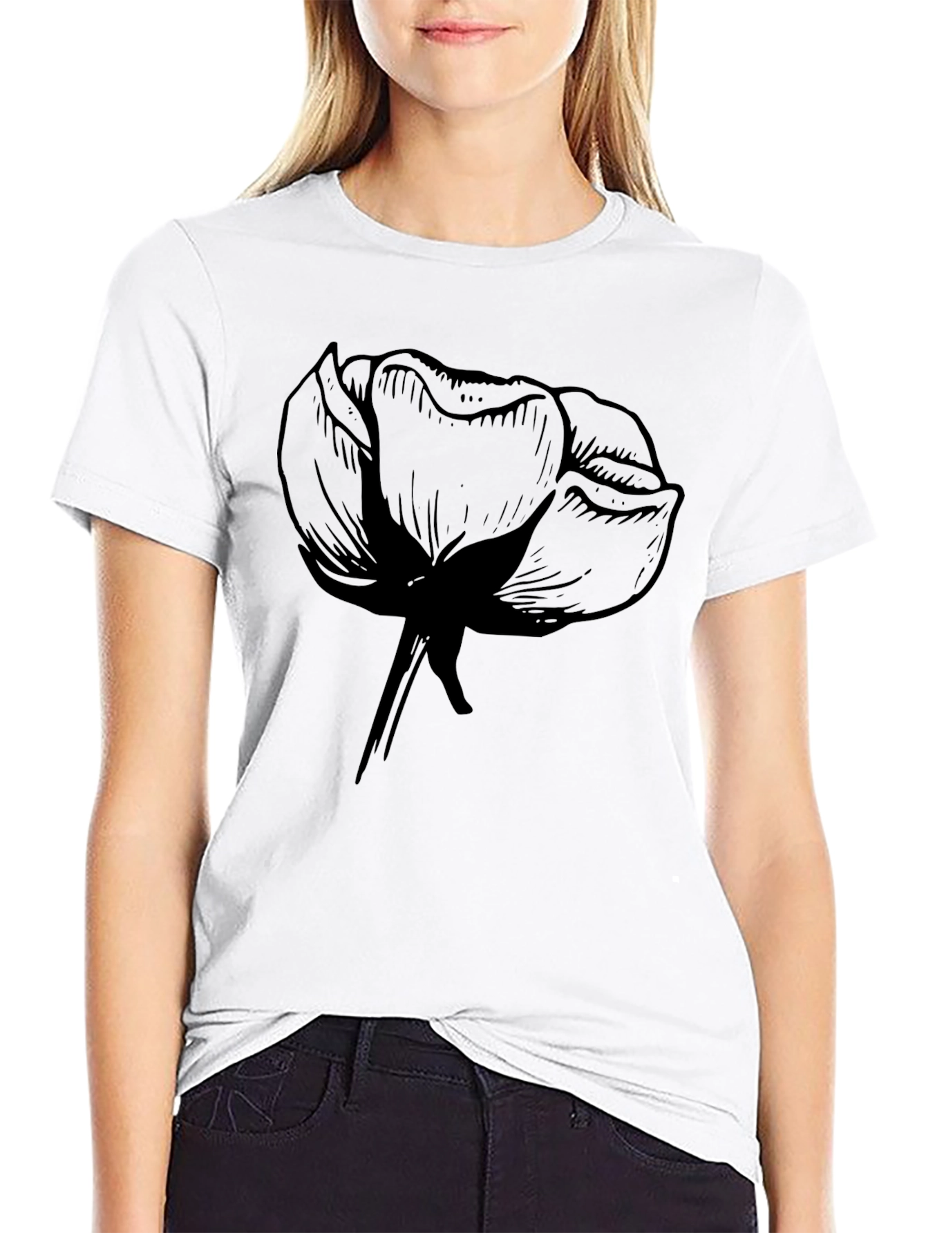 Mens Black Graphic Tee - Floral Design