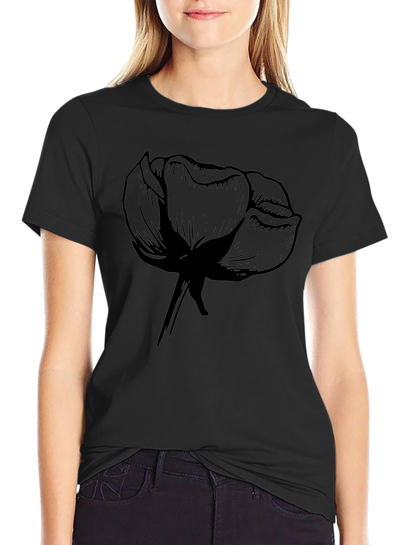 Mens Black Graphic Tee - Floral Design