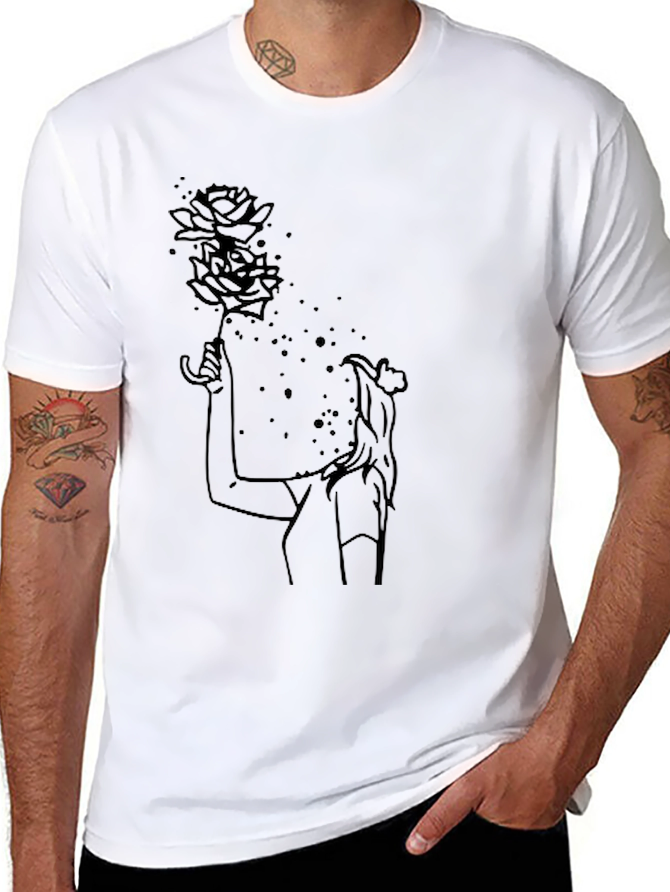 Black Graphic Tee - Rose Woman Design