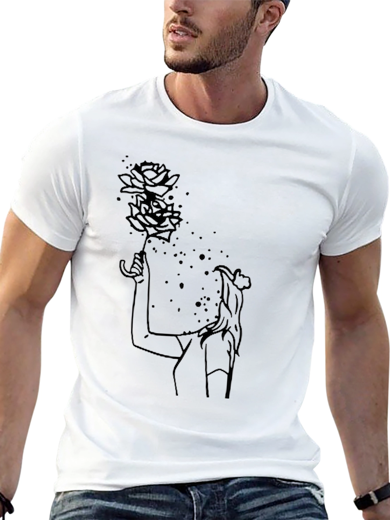 Black Graphic Tee - Rose Woman Design