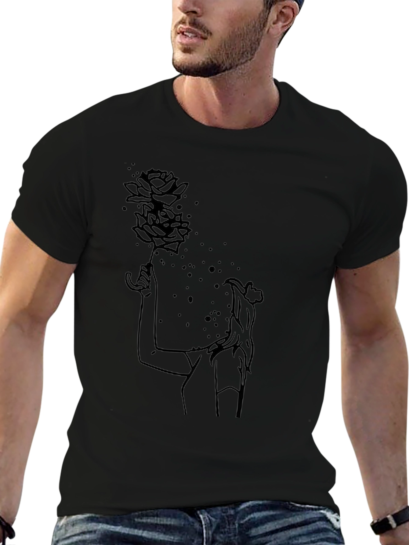 Black Graphic Tee - Rose Woman Design