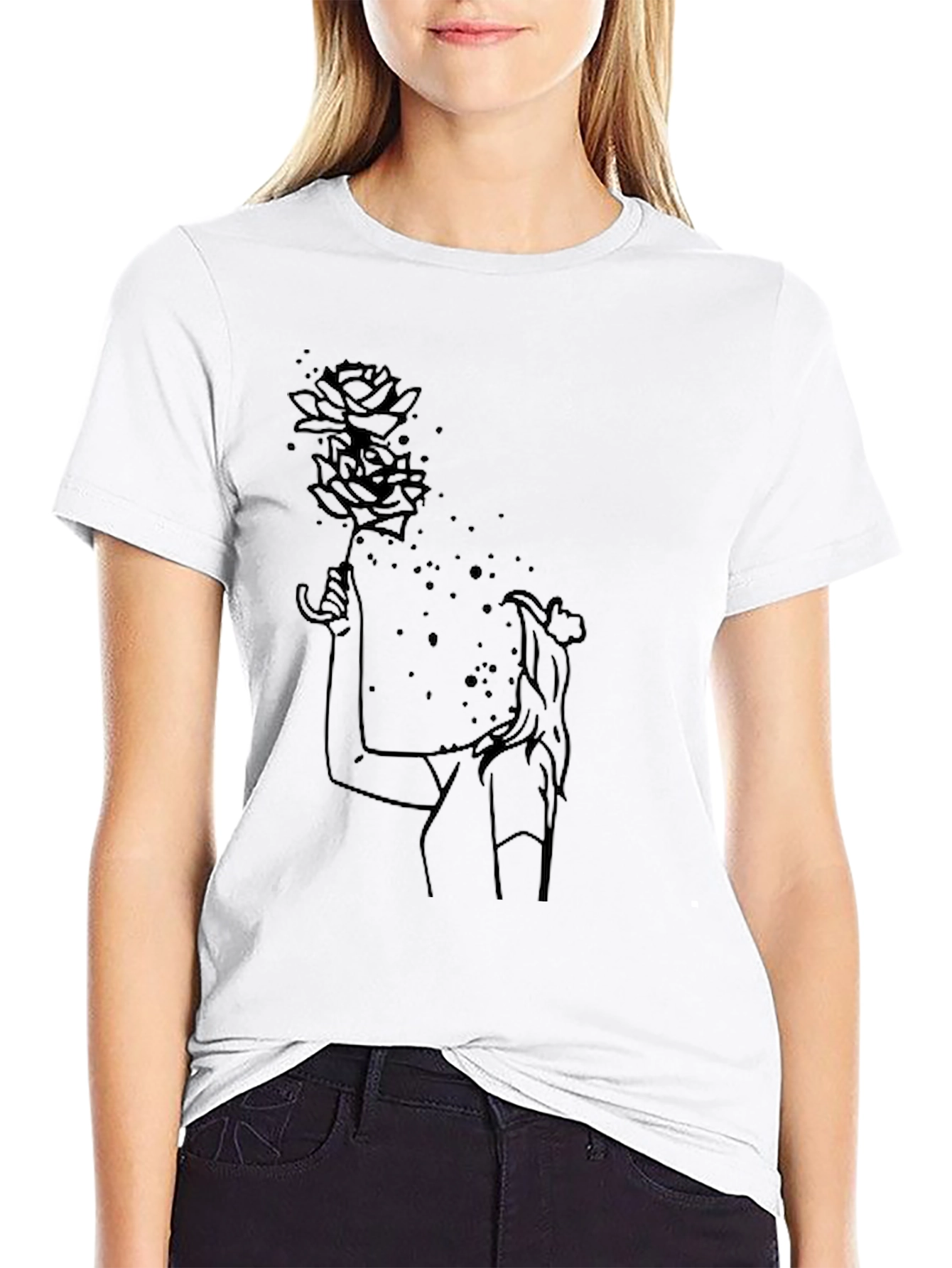 Black Graphic Tee - Rose Woman Design