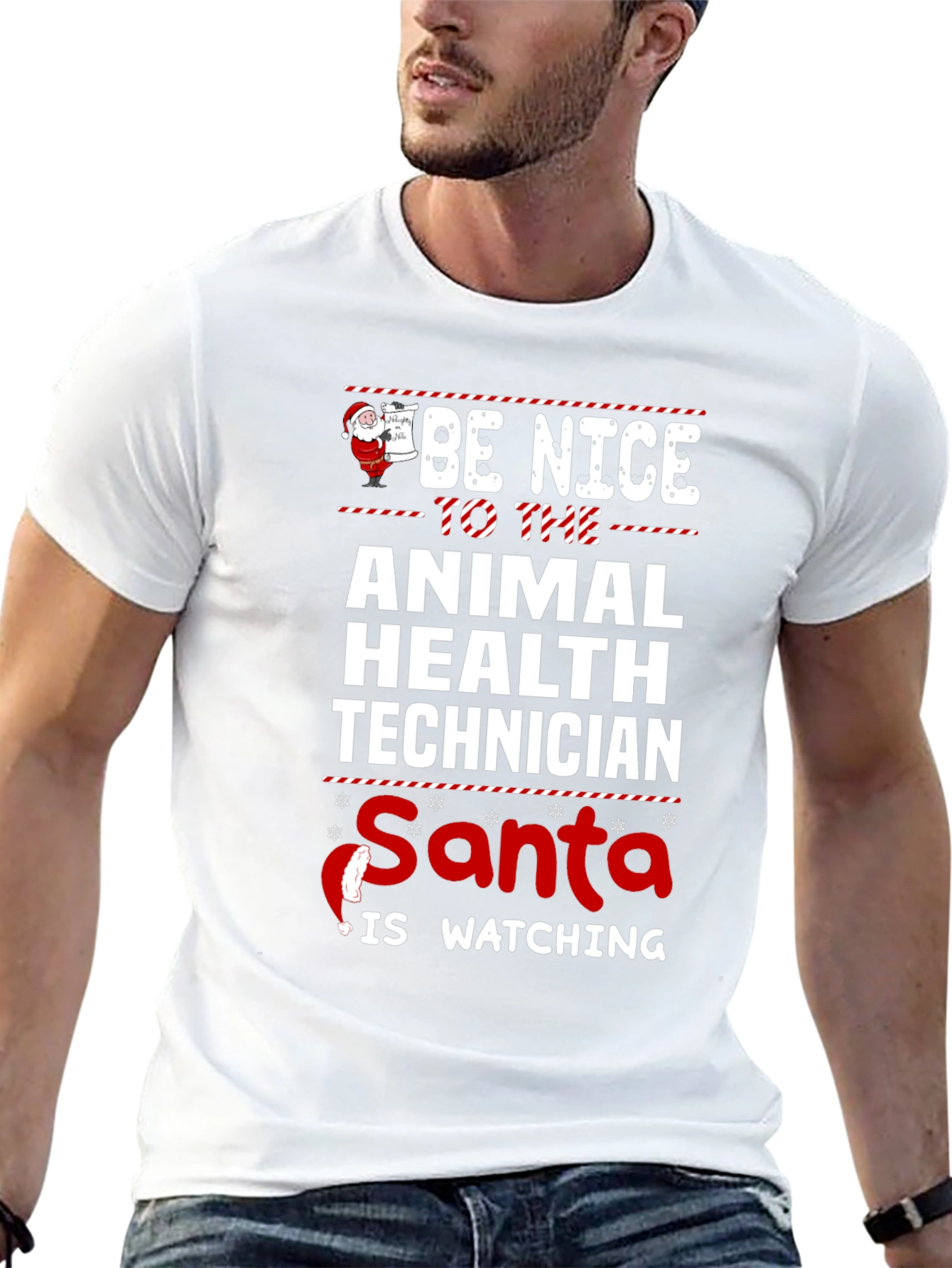 Animal Health Technician Santa Watching T-Shirt