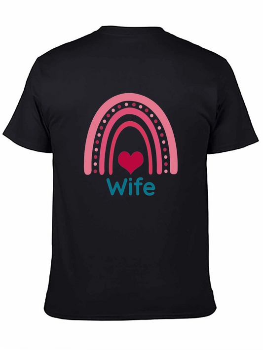 Wife Rainbow Heart Graphic Tee - Black Cotton Blend