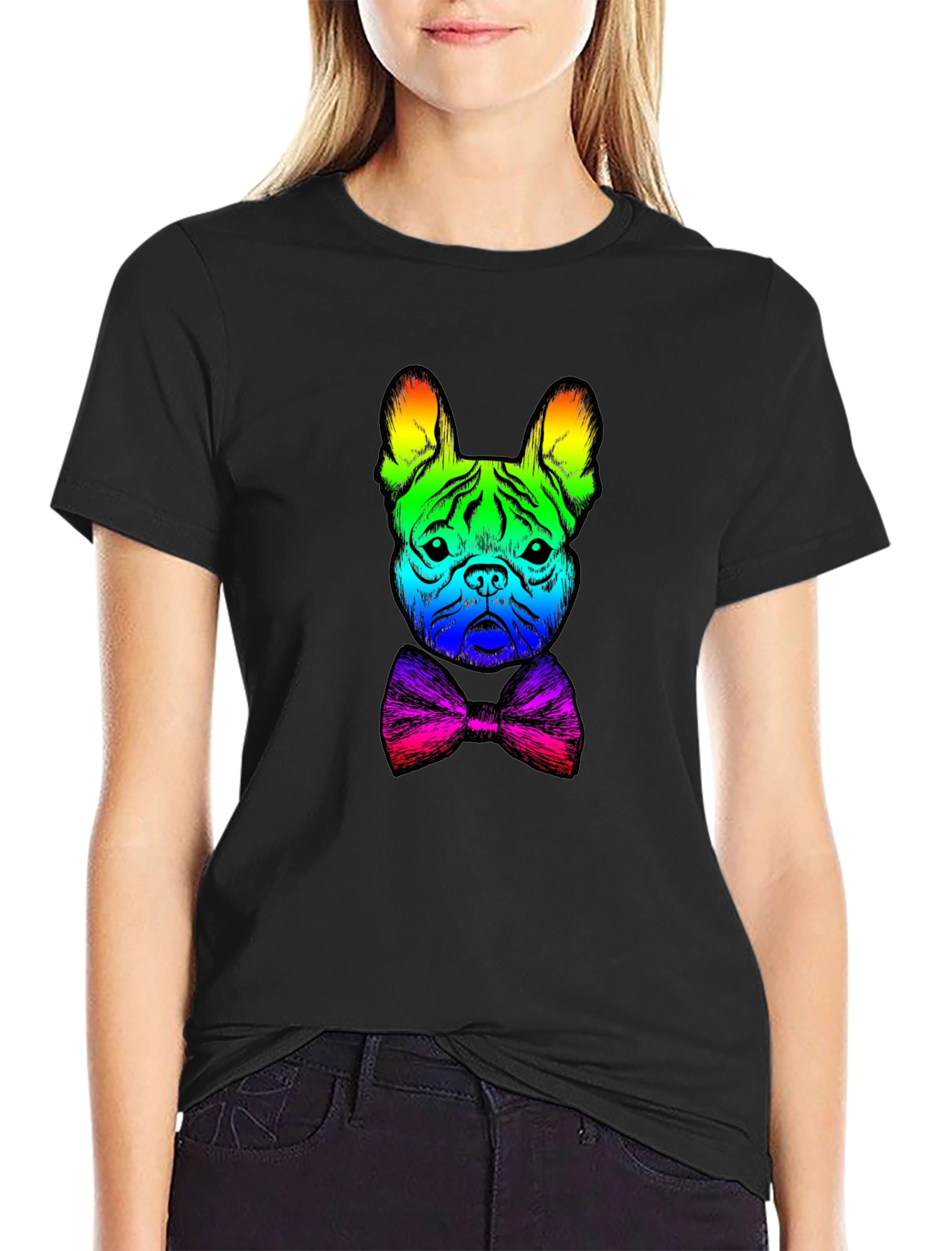 Rainbow Bulldog Bowtie Graphic Tee