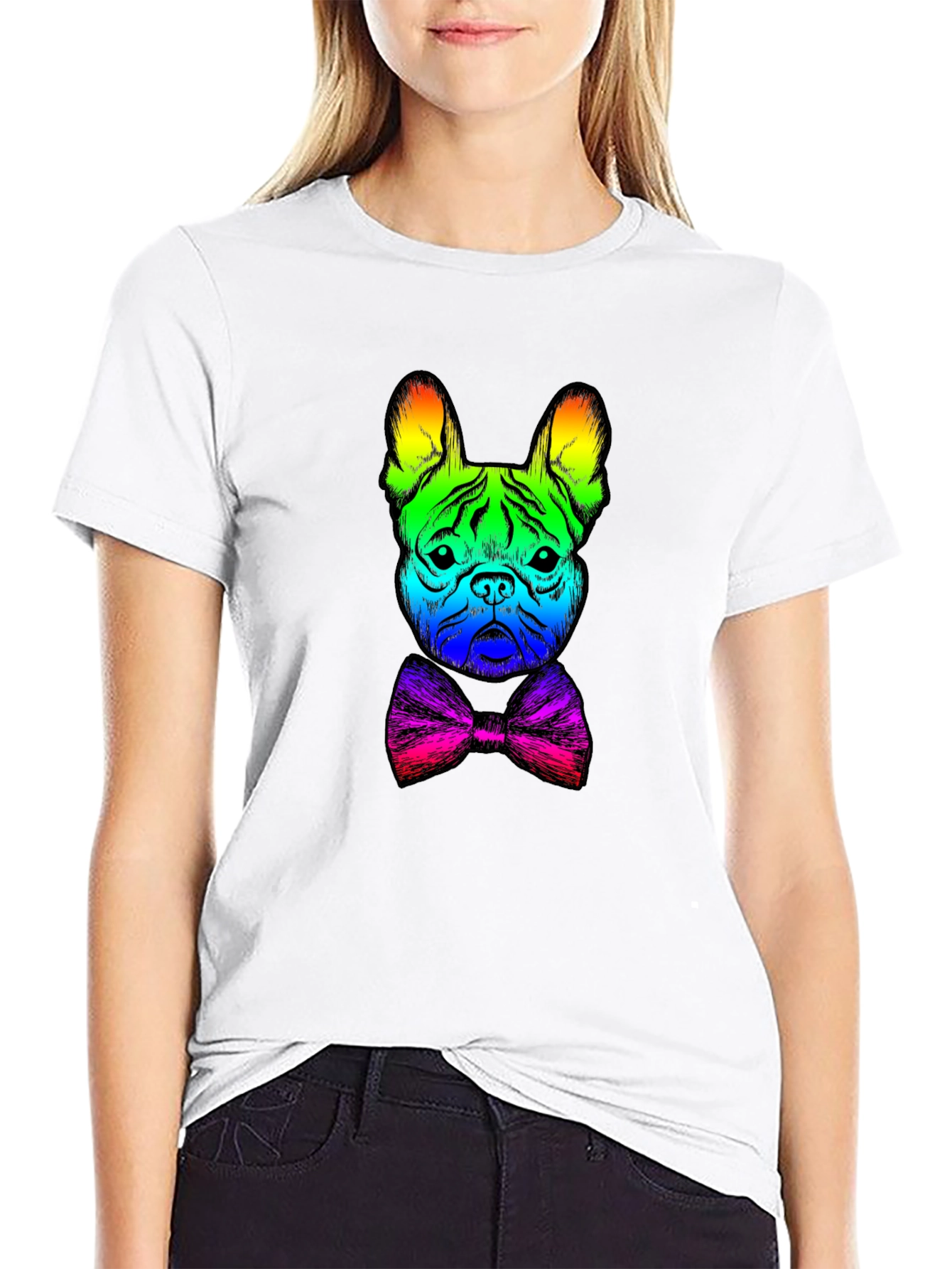 Rainbow Bulldog Bowtie Graphic Tee