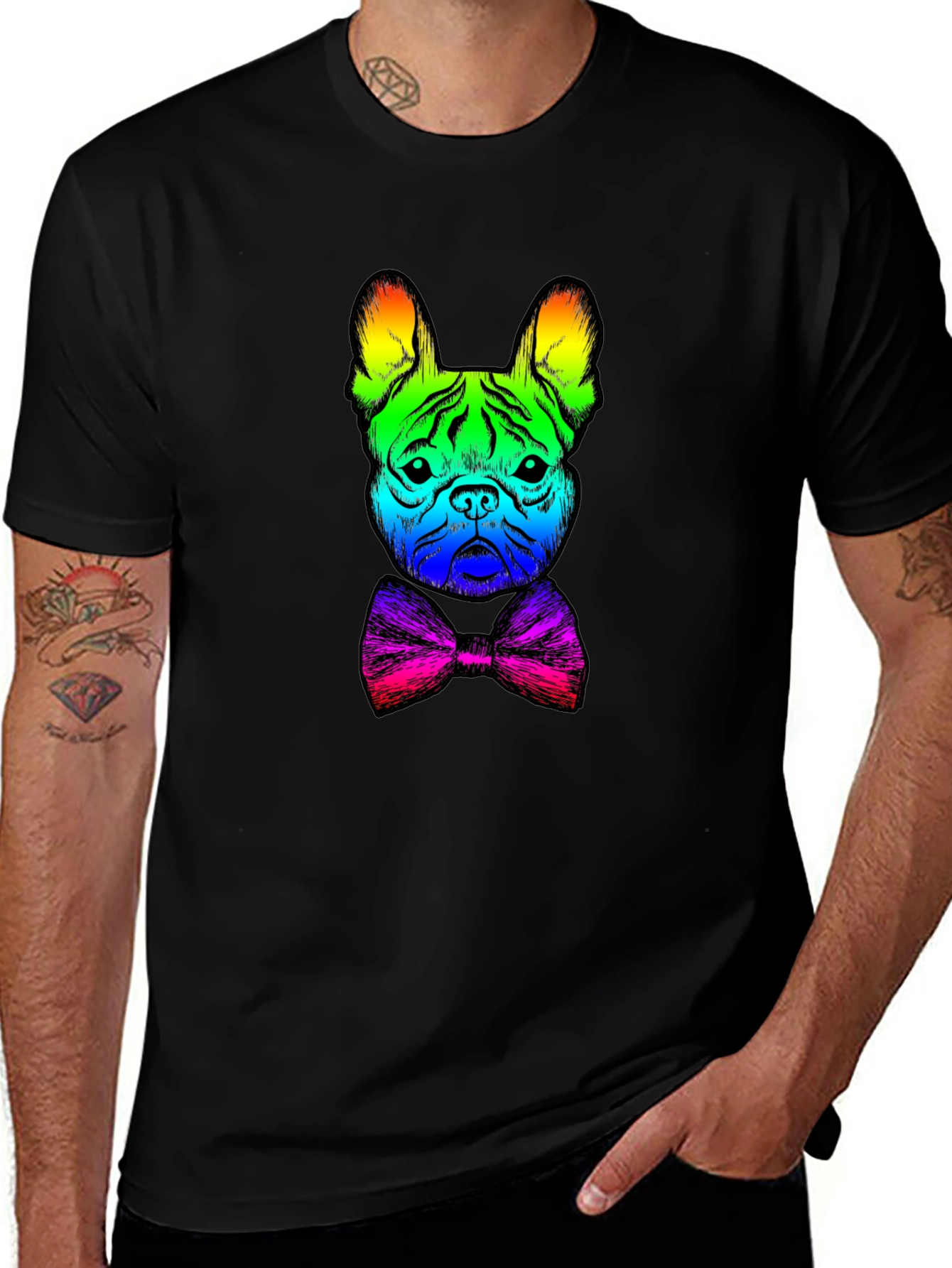Rainbow Bulldog Bowtie Graphic Tee