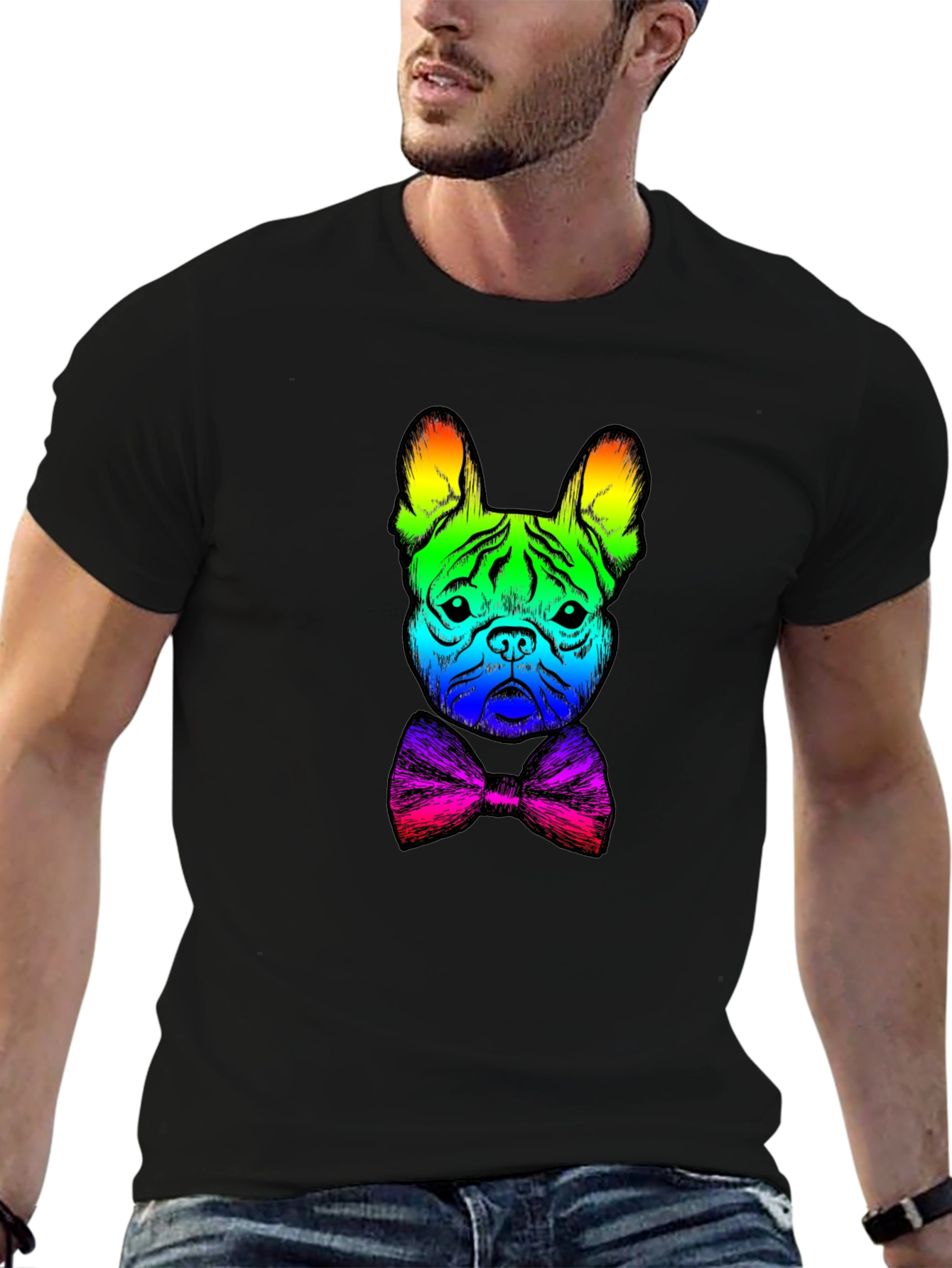 Rainbow Bulldog Bowtie Graphic Tee