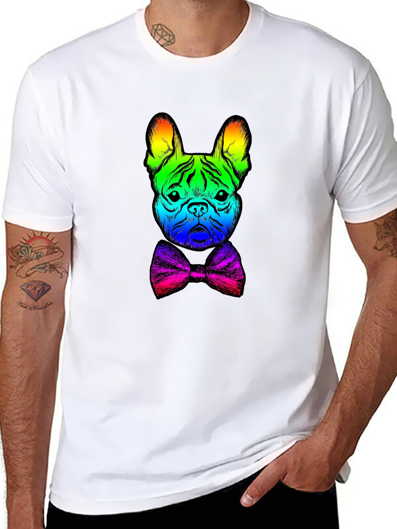 Rainbow Bulldog Bowtie Graphic Tee