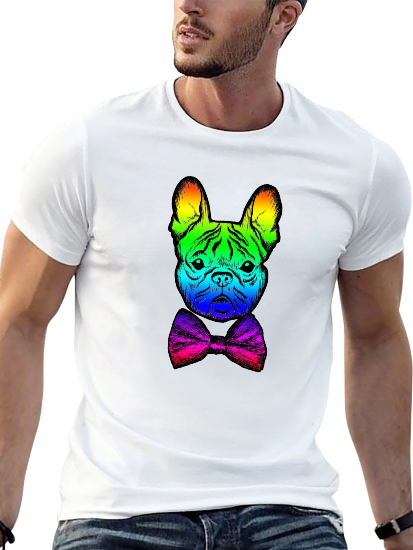 Rainbow Bulldog Bowtie Graphic Tee