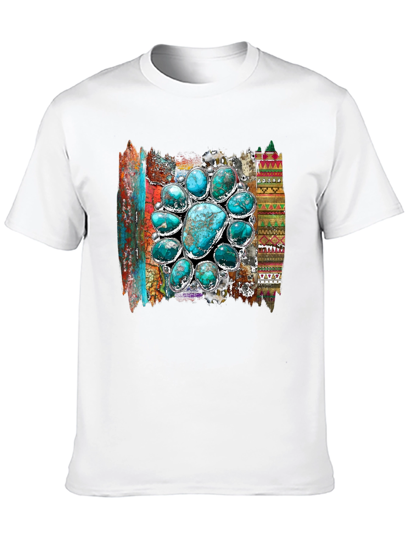 Turquoise Stone Design Mens Black T-Shirt