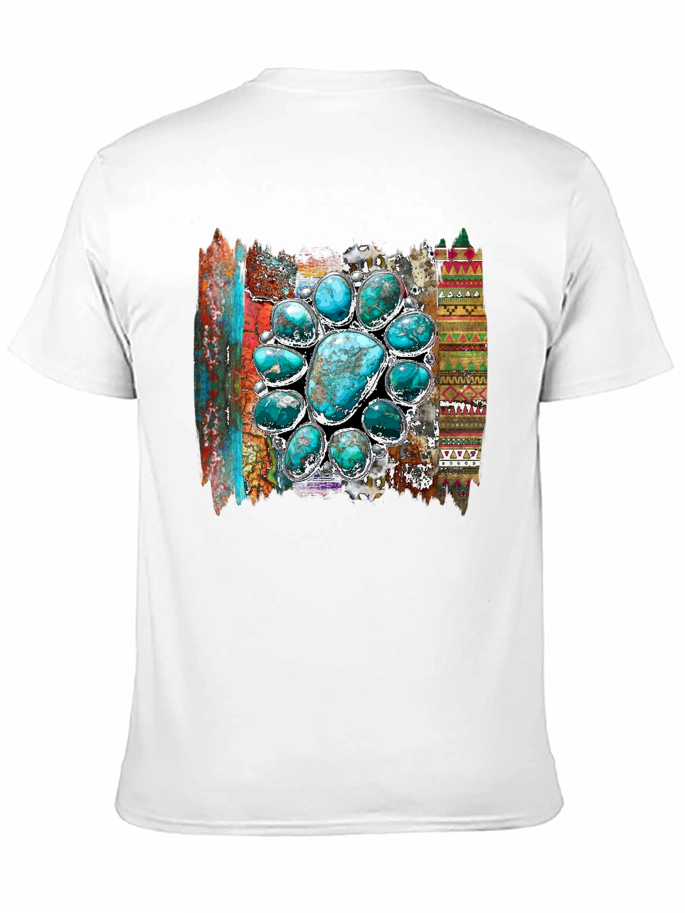 Turquoise Stone Design Mens Black T-Shirt