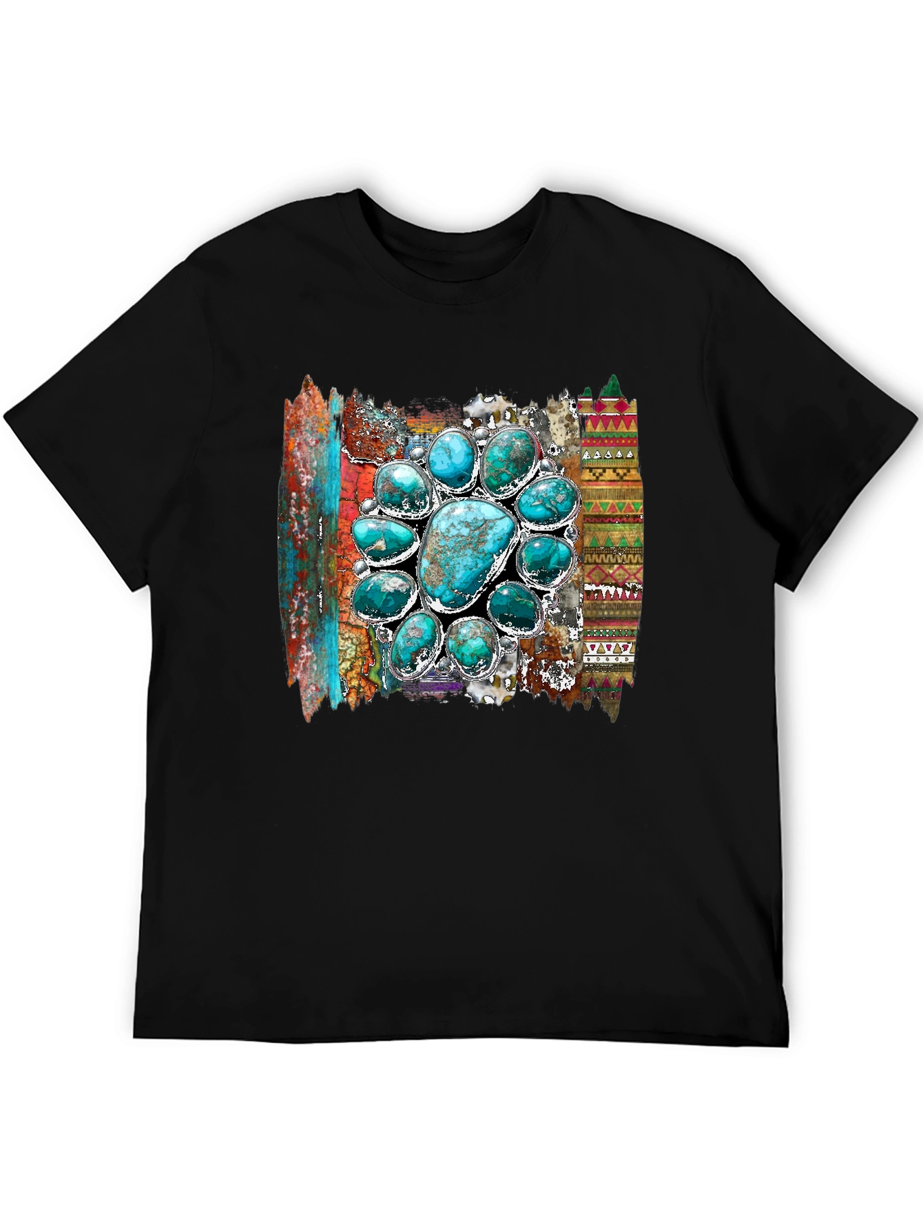 Turquoise Stone Design Mens Black T-Shirt