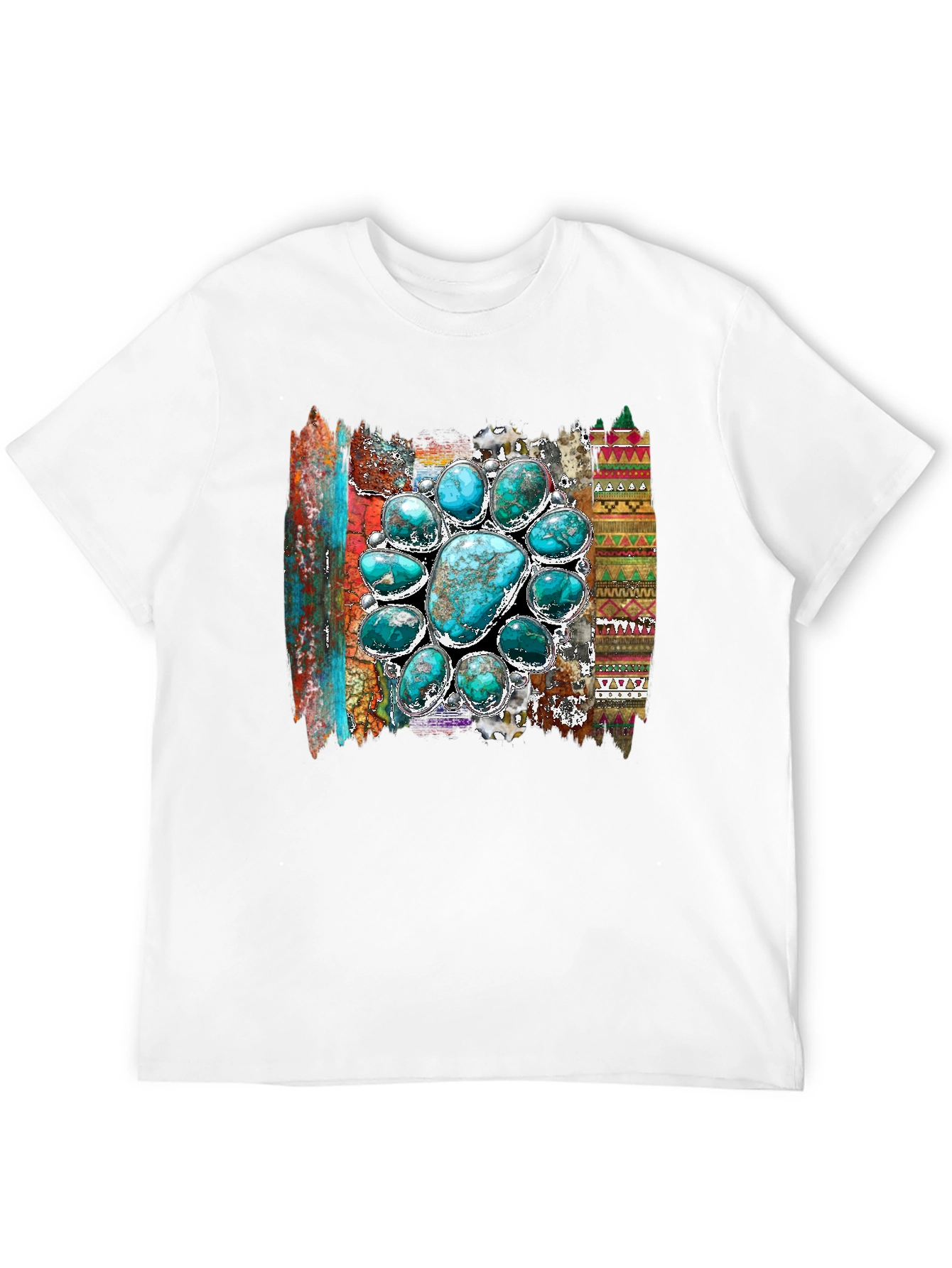 Turquoise Stone Design Mens Black T-Shirt