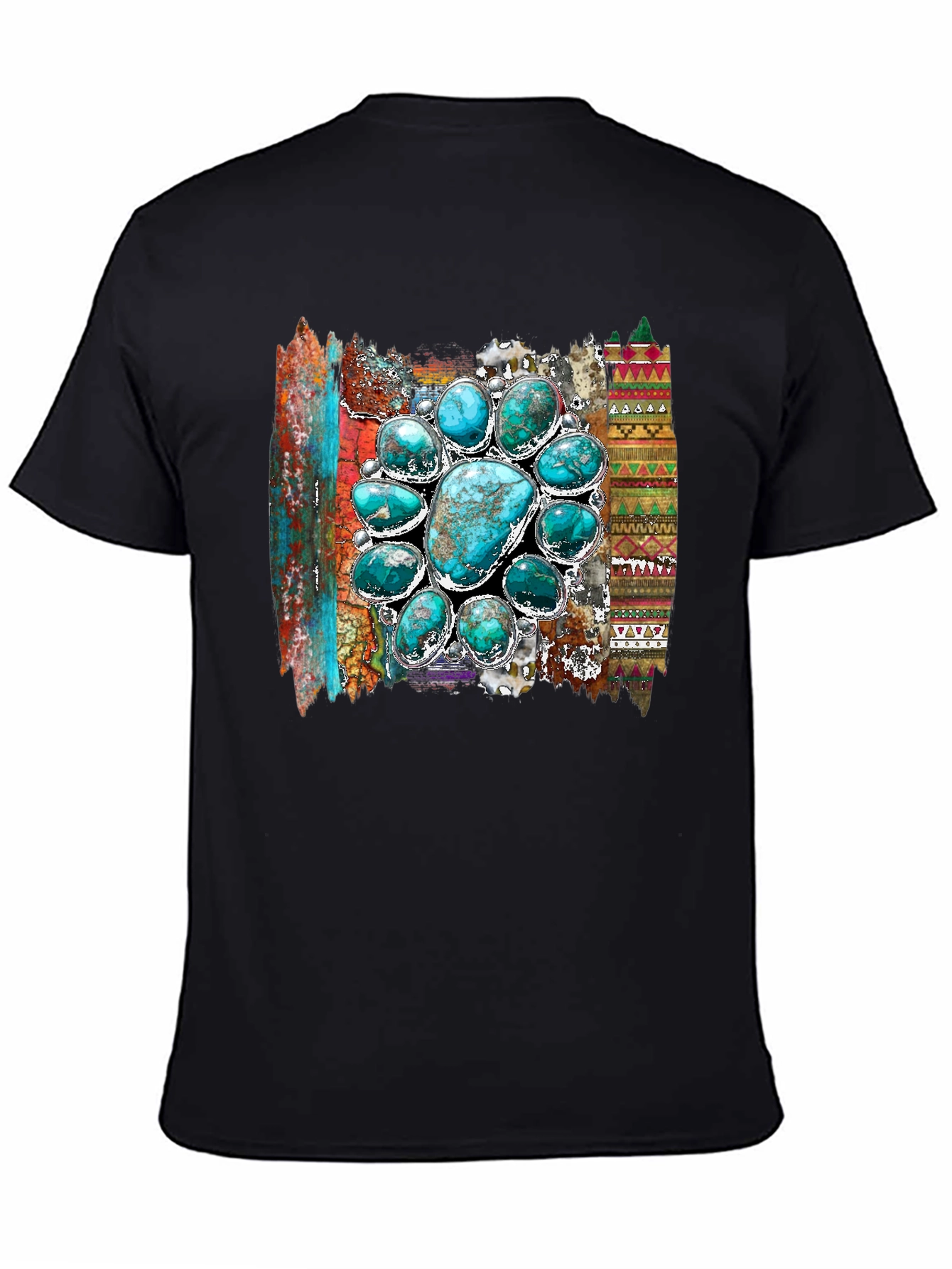 Turquoise Stone Design Mens Black T-Shirt