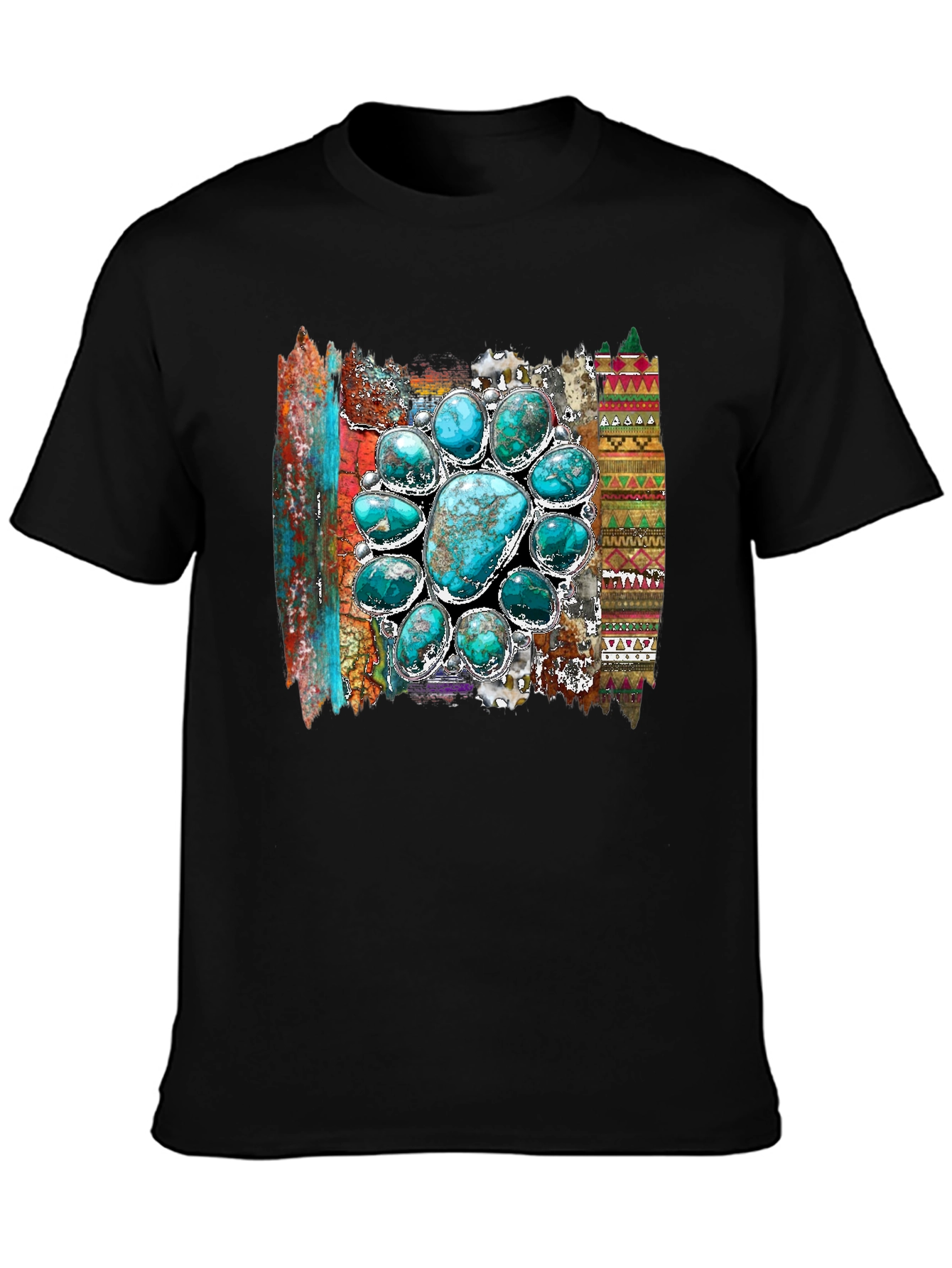 Turquoise Stone Design Mens Black T-Shirt