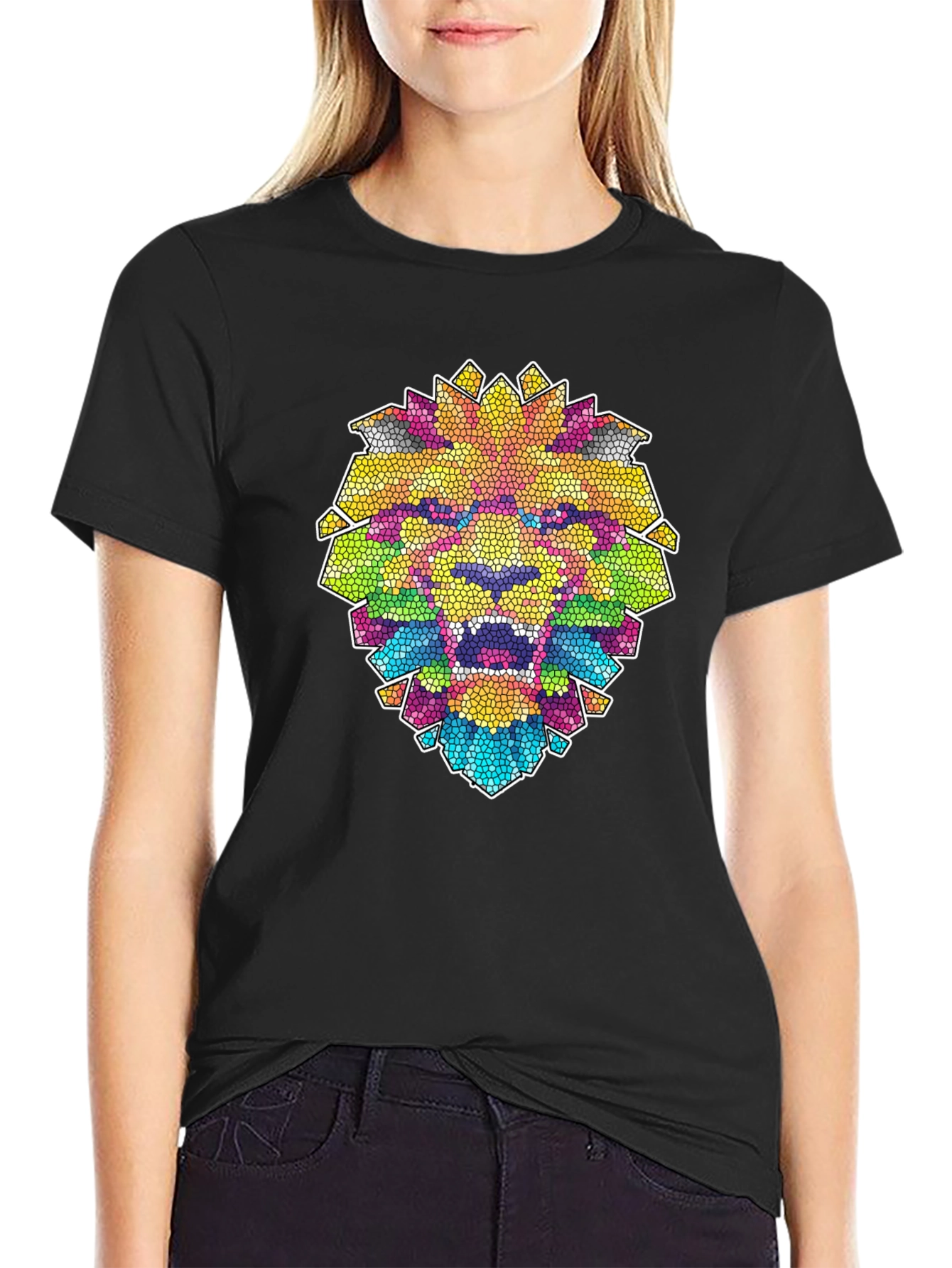 Mosaic Lion Graphic Tee - Mens Black T-Shirt