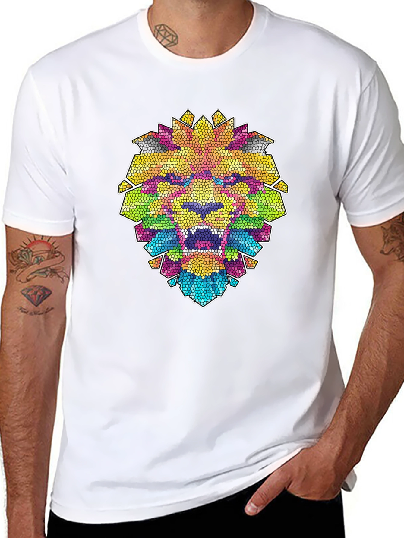 Mosaic Lion Graphic Tee - Mens Black T-Shirt