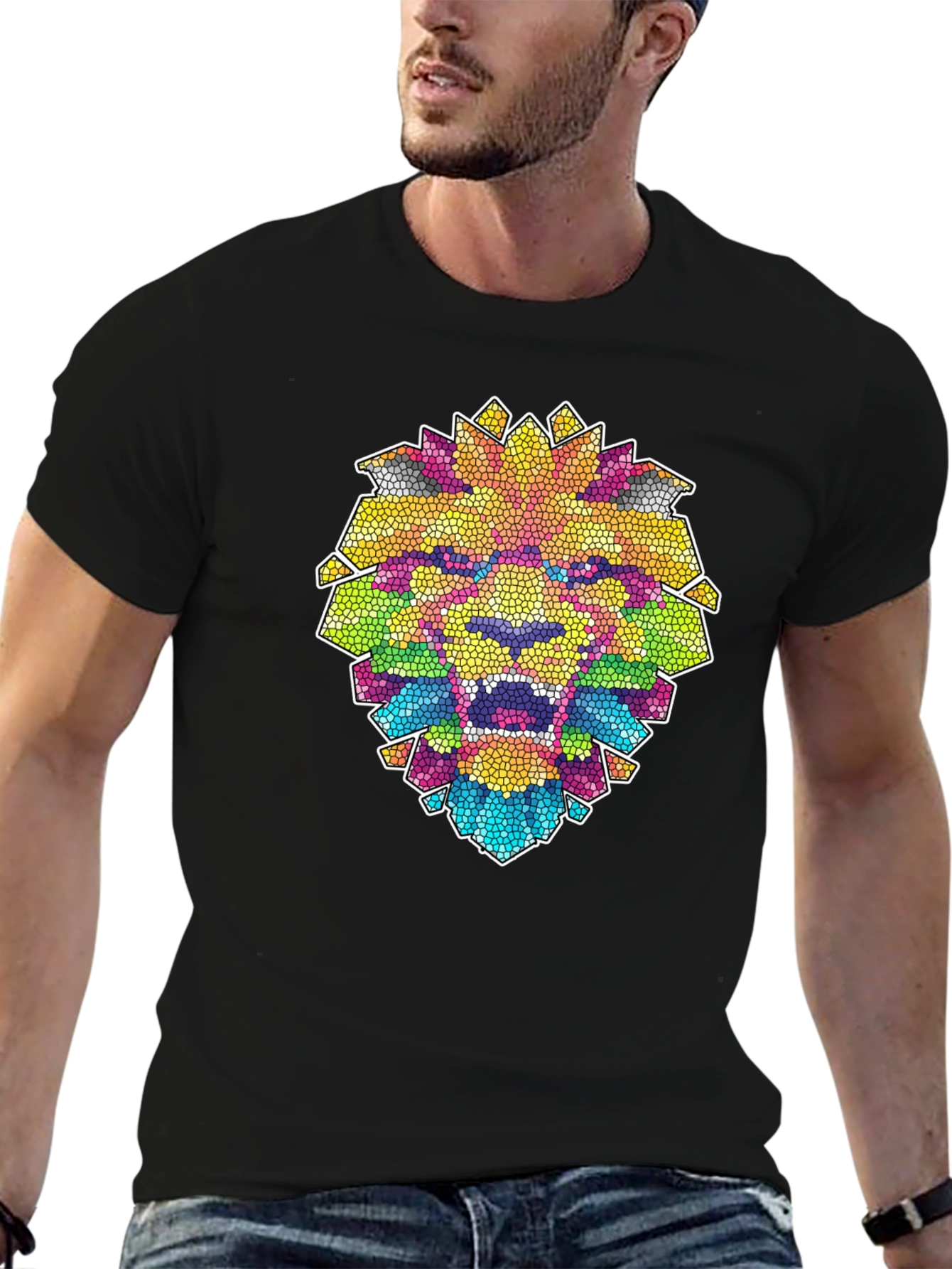 Mosaic Lion Graphic Tee - Mens Black T-Shirt