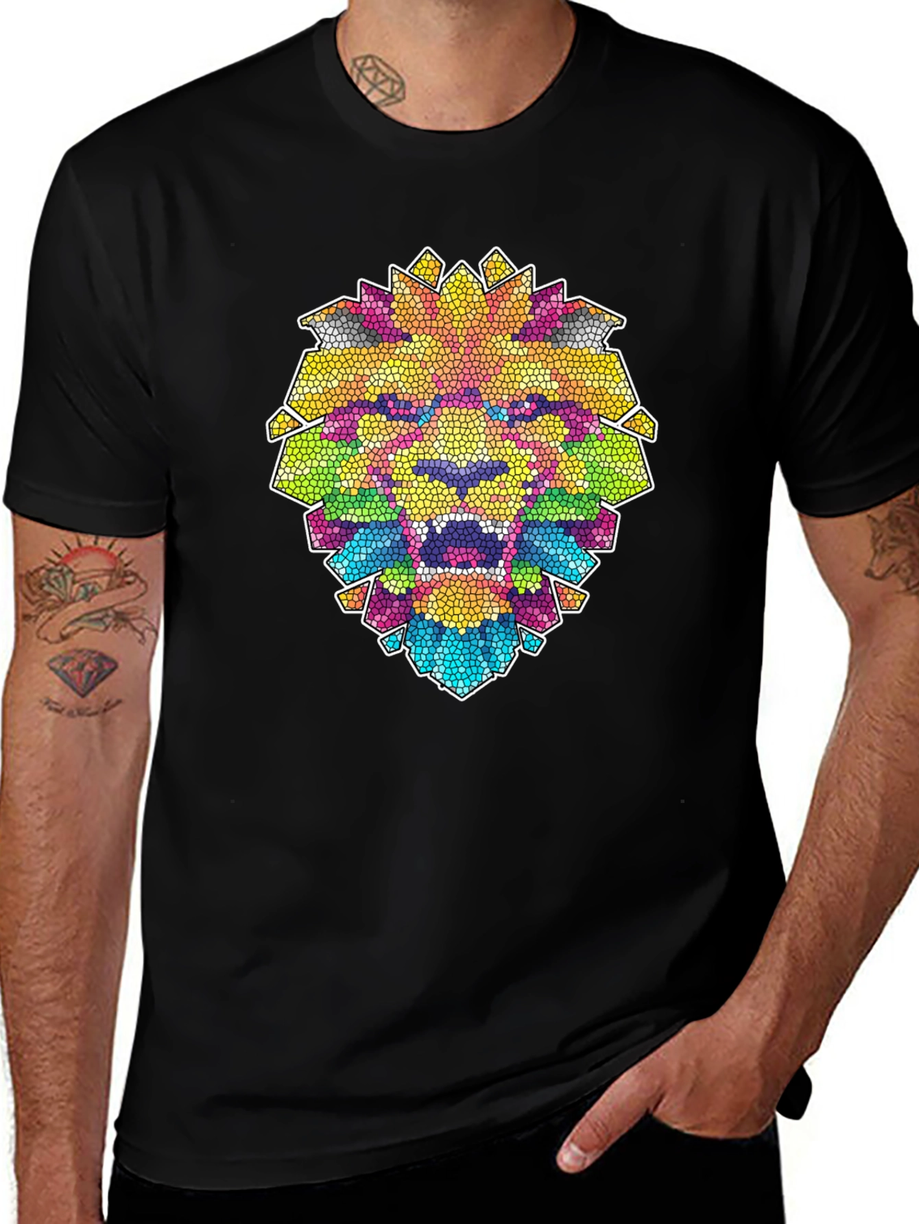 Mosaic Lion Graphic Tee - Mens Black T-Shirt