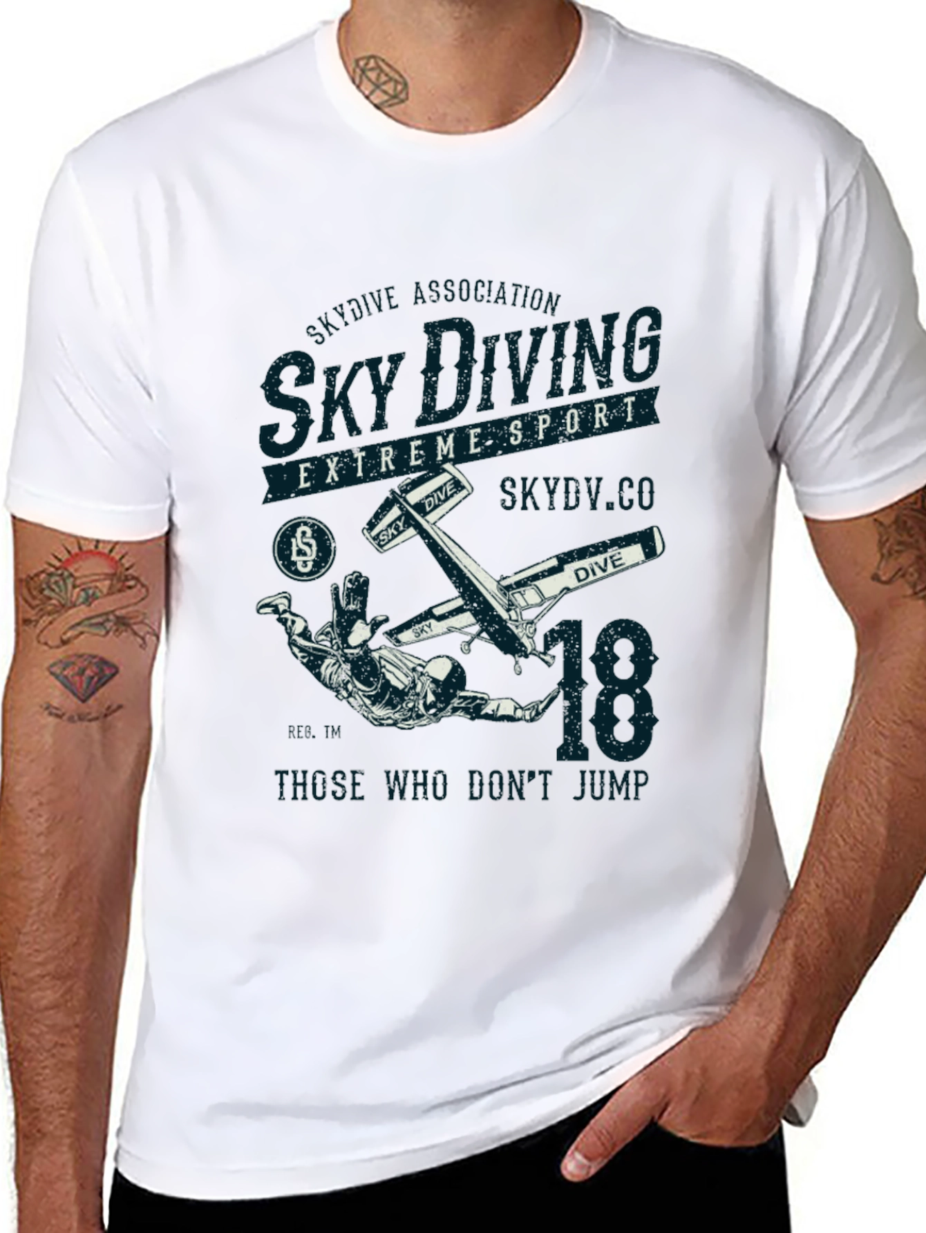 Sky Diving Extreme Sport Black Graphic T-Shirt