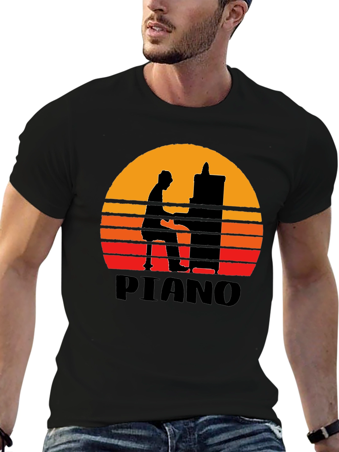 Sunset Piano Silhouette Graphic Tee - Musician T-Shirt