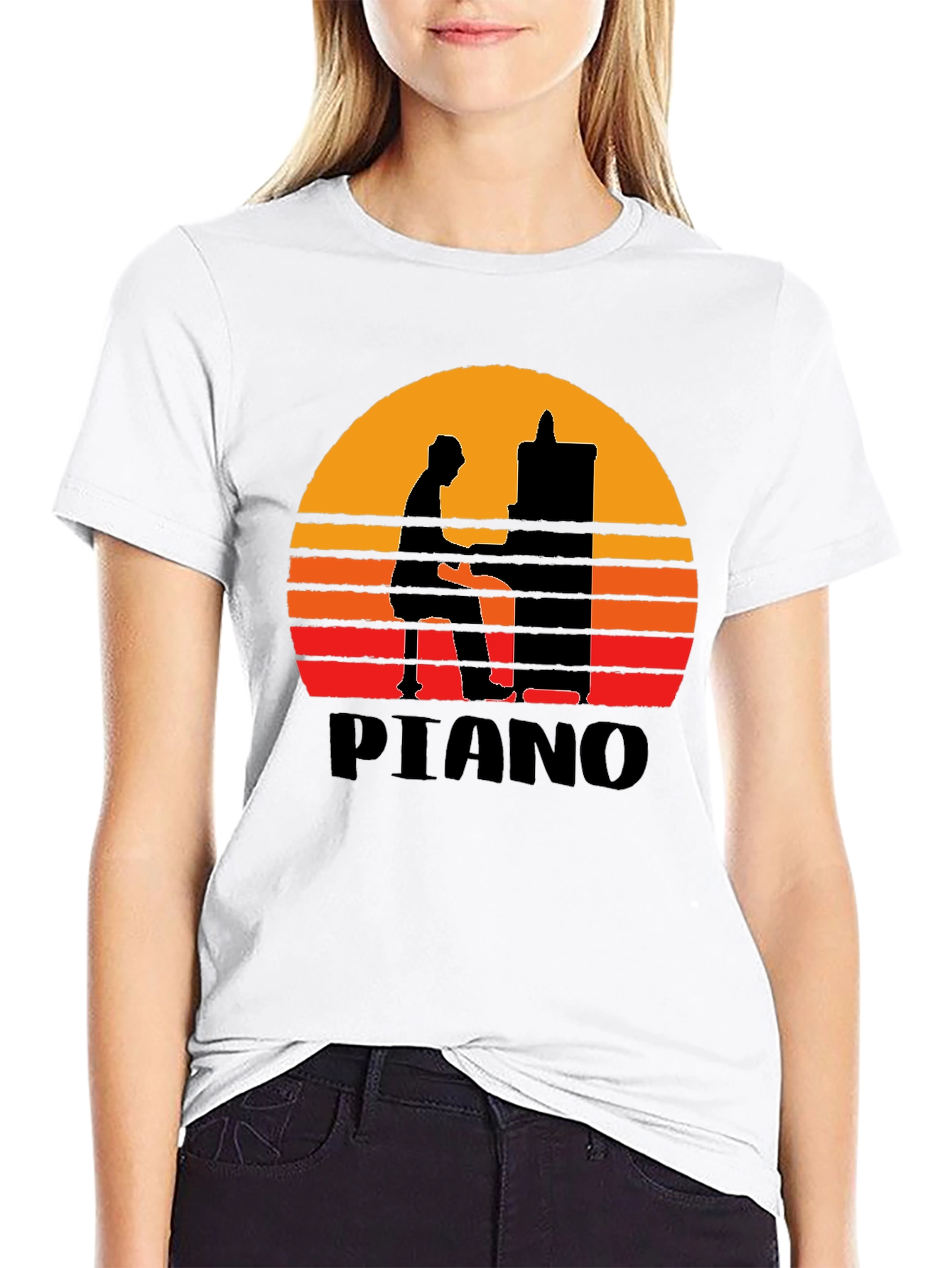 Sunset Piano Silhouette Graphic Tee - Musician T-Shirt