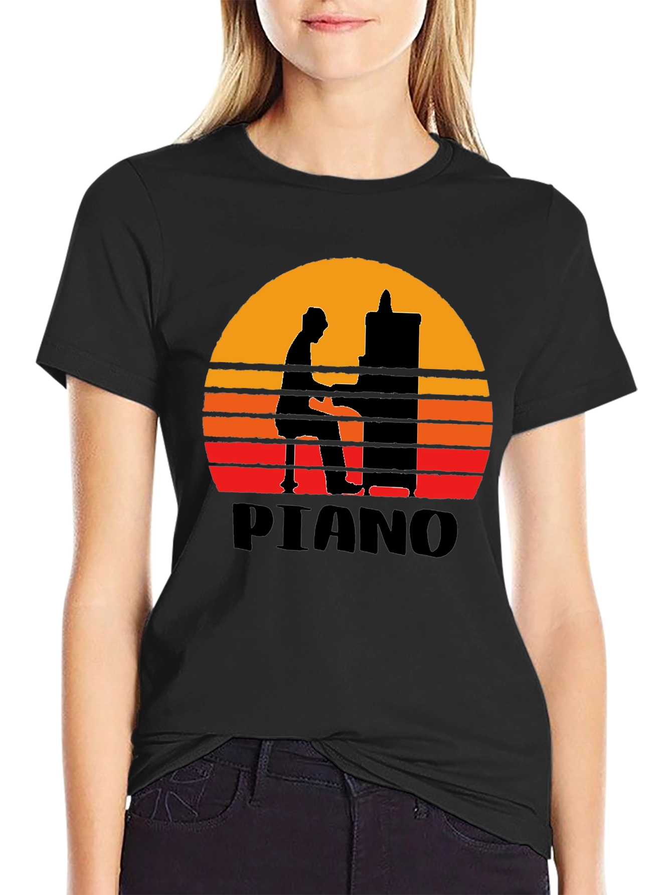 Sunset Piano Silhouette Graphic Tee - Musician T-Shirt
