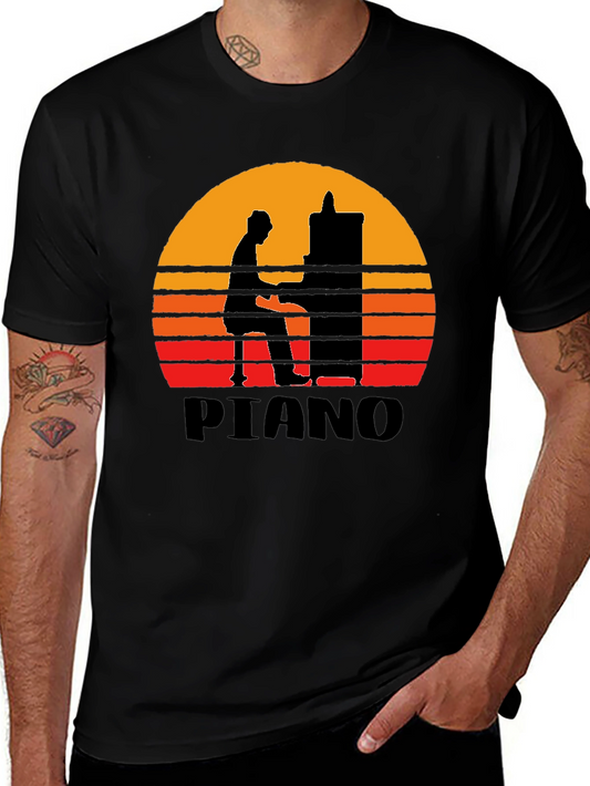 Sunset Piano Silhouette Graphic Tee - Musician T-Shirt