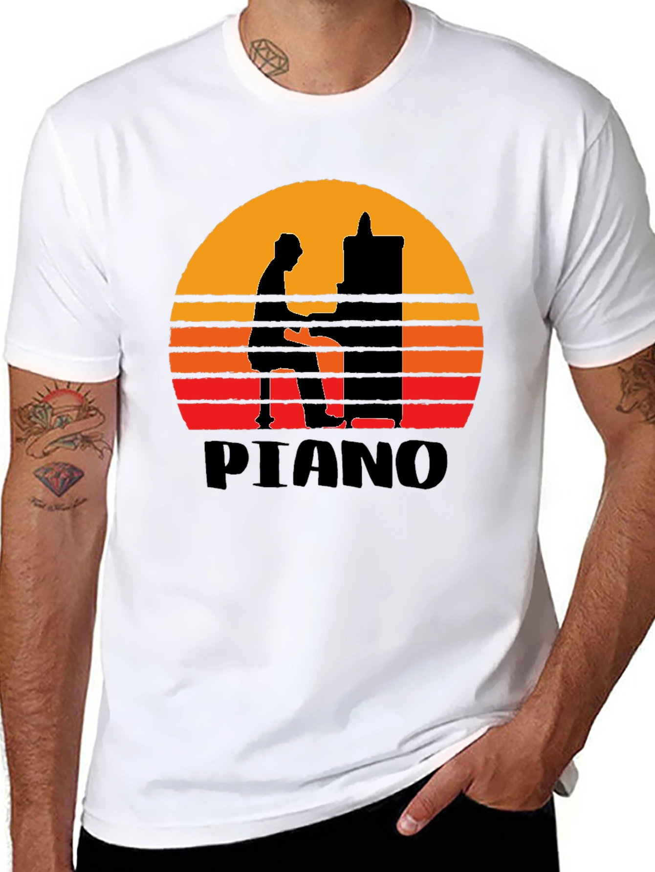 Sunset Piano Silhouette Graphic Tee - Musician T-Shirt