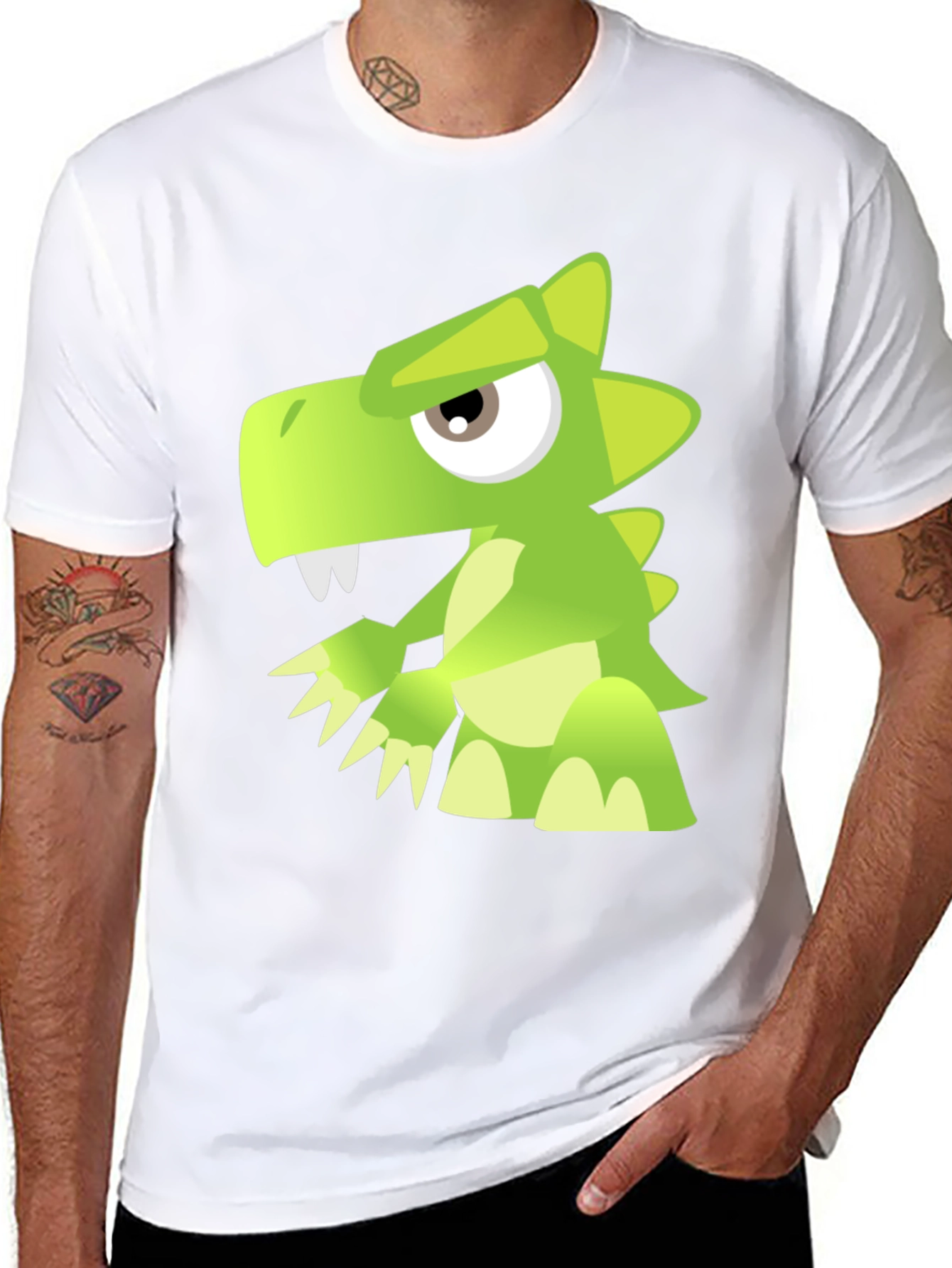 Cool Cartoon Dinosaur Graphic Print Black T-Shirt
