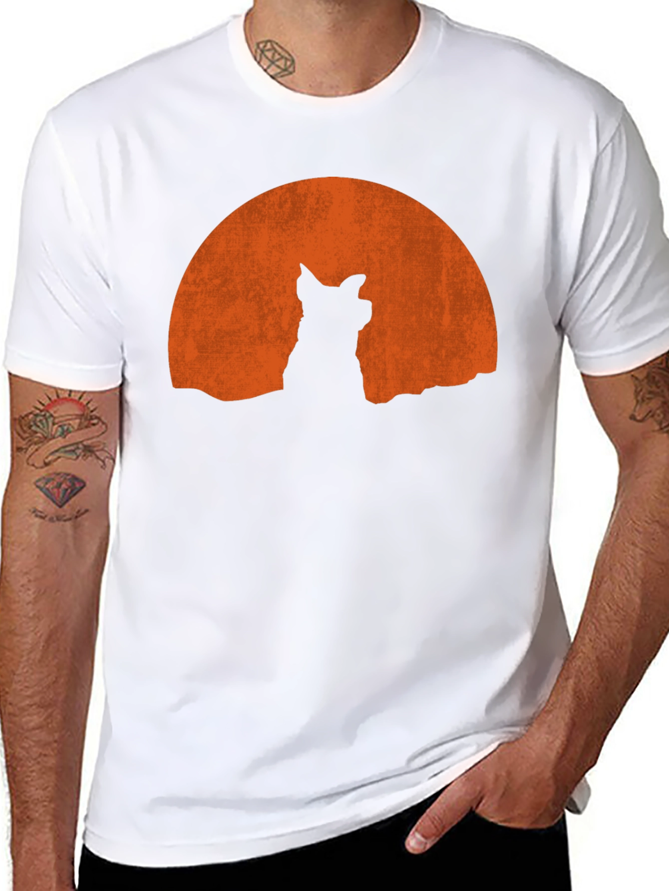 Wolf Silhouette Moon Graphic Tee - Black Casual Shirt
