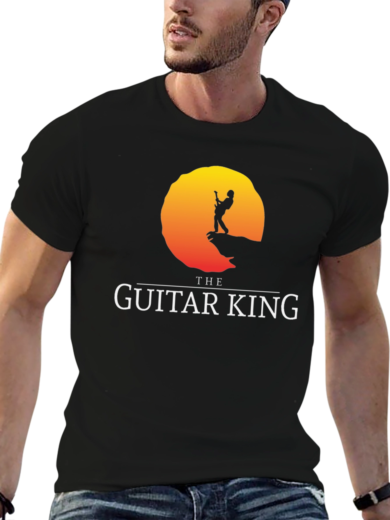 The Guitar King Black T-Shirt Musician Rock Tee