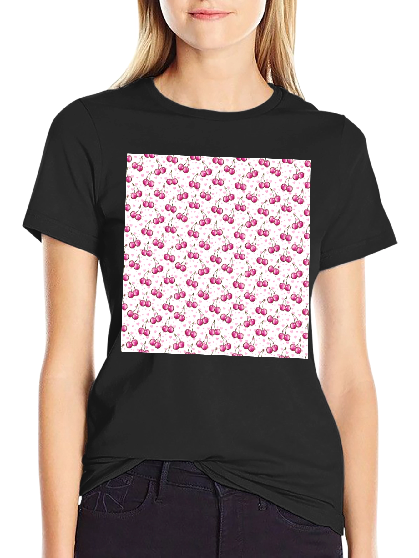 Cherry Print Tee - Stylish & Fun Black T-Shirt