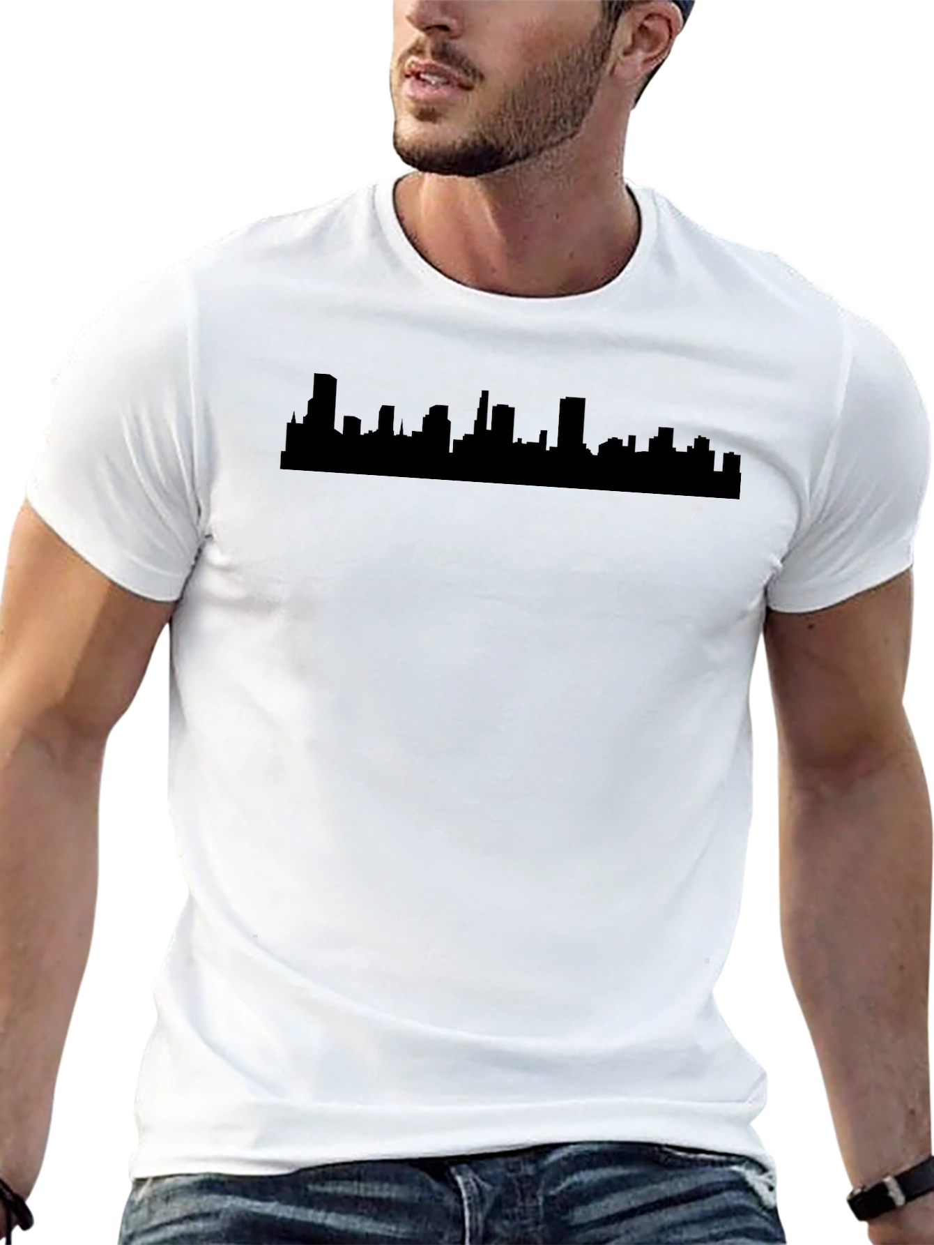 Cityscape Silhouette Graphic Tee - Black Cotton Blend
