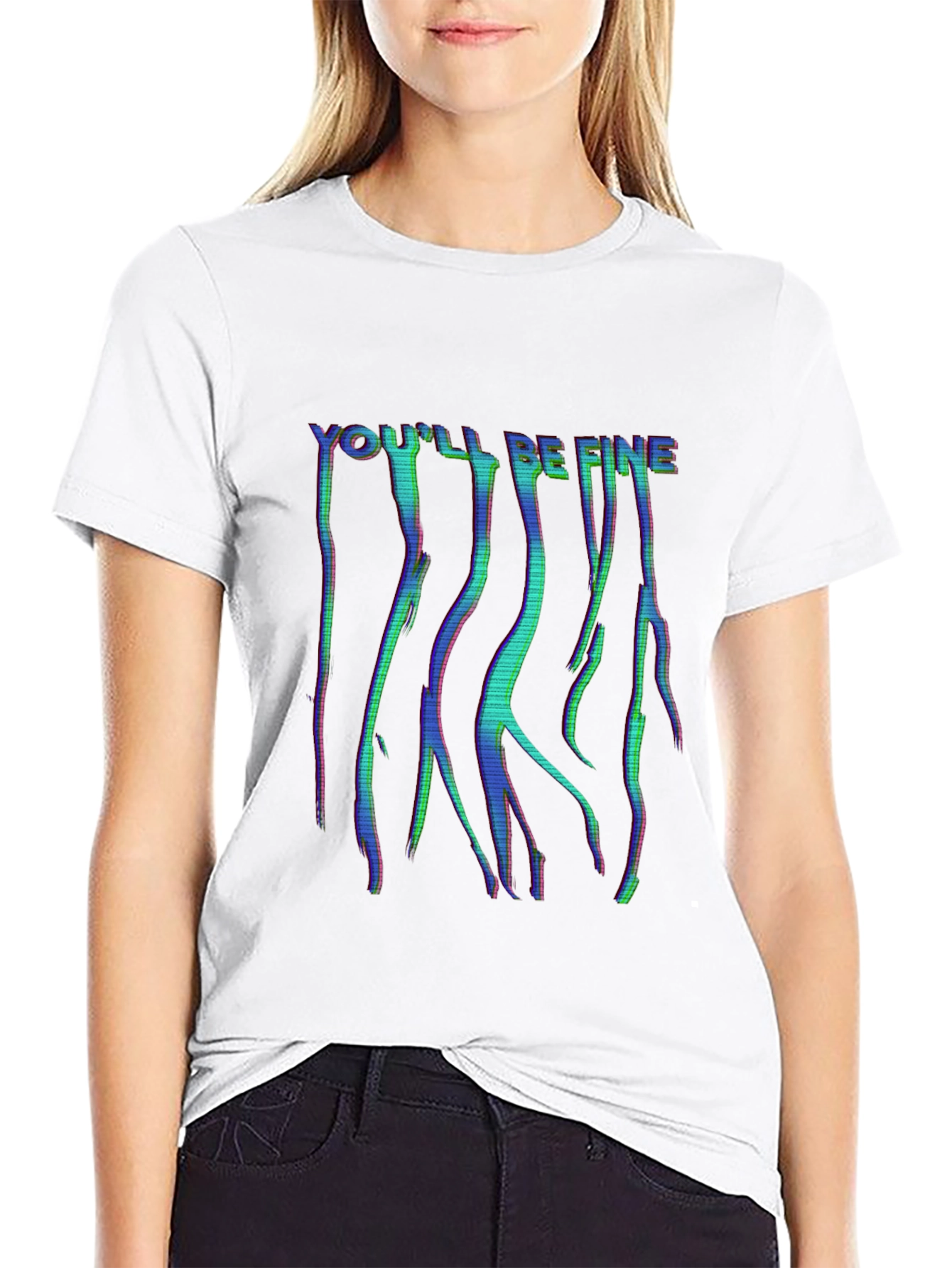 Youll Be Fine Glitch Style Black T-Shirt