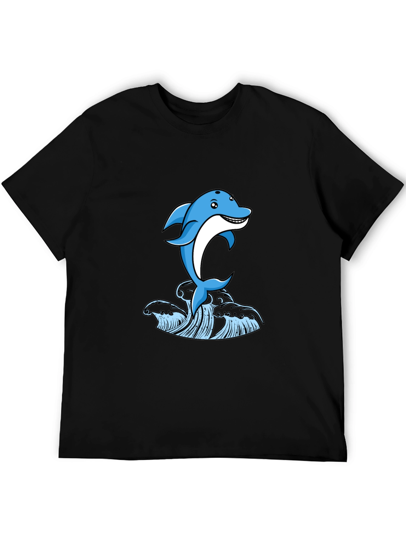 Blue Dolphin Graphic Print Black T-Shirt