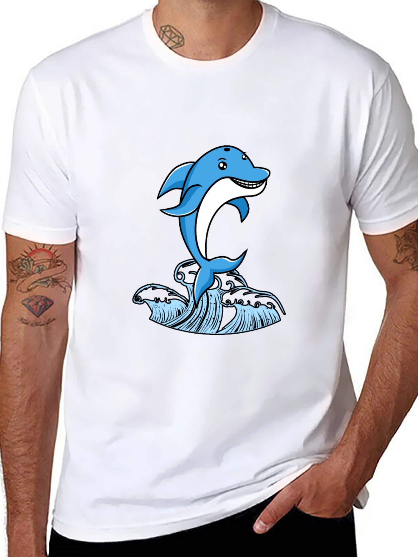 Blue Dolphin Graphic Print Black T-Shirt